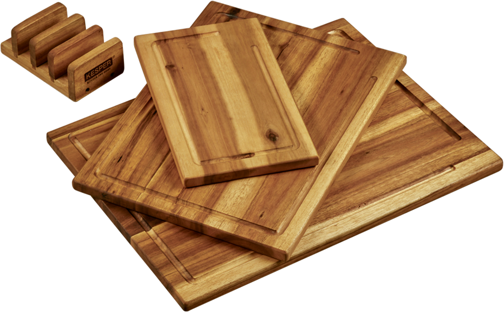 KESPER® Schneidebrett »3er Set Schneidebrett inkl. Ständer«, (Set, 4 St.), aus FSC-zertifiziertem Akazienholz