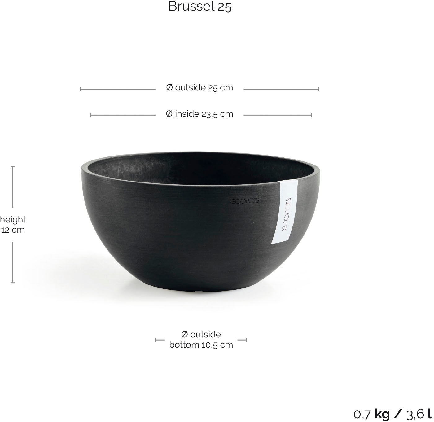 ECOPOTS Blumentopf »BRUSSELS Dark Grey« BxTxH: 25x25x12 cm