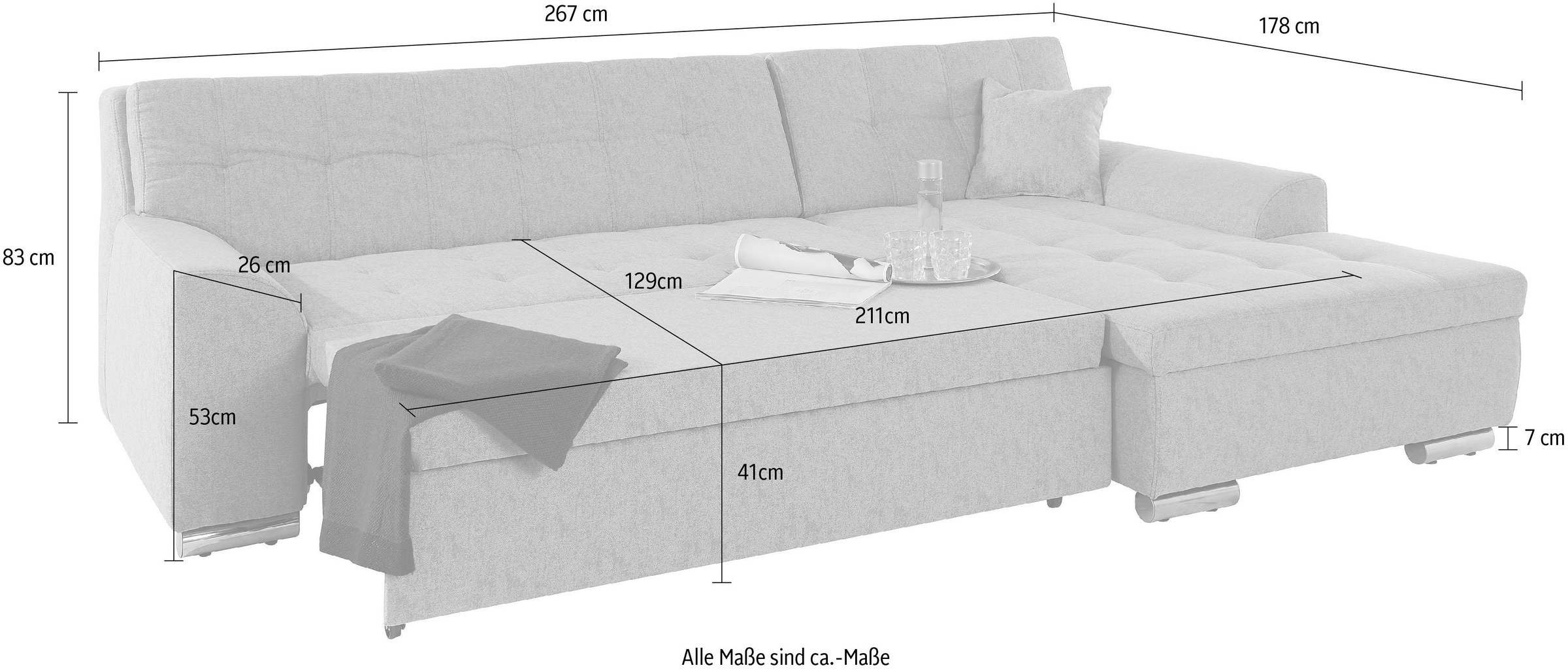 DOMO collection Ecksofa »Aversa, moderne Steppung im Sitz und Rücken, geschwungene Armlehnen,«, L-Form, wahlweise mit Bettfunktion