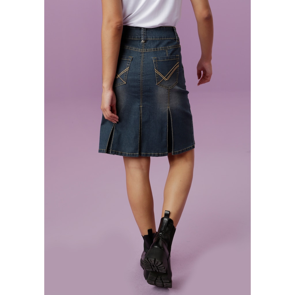 Aniston CASUAL Jeansrock, mit eingelegten Falten