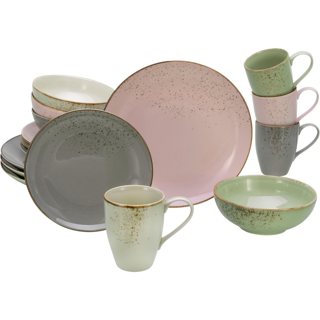 CreaTable Kombiservice »Geschirr-Set NATURE COLLECTION Vintage Garden«, (16 tlg., Kaffeeservice und Tafelservice im Set, für 4 Personen), Service, 16 Teile, für 4 Personen