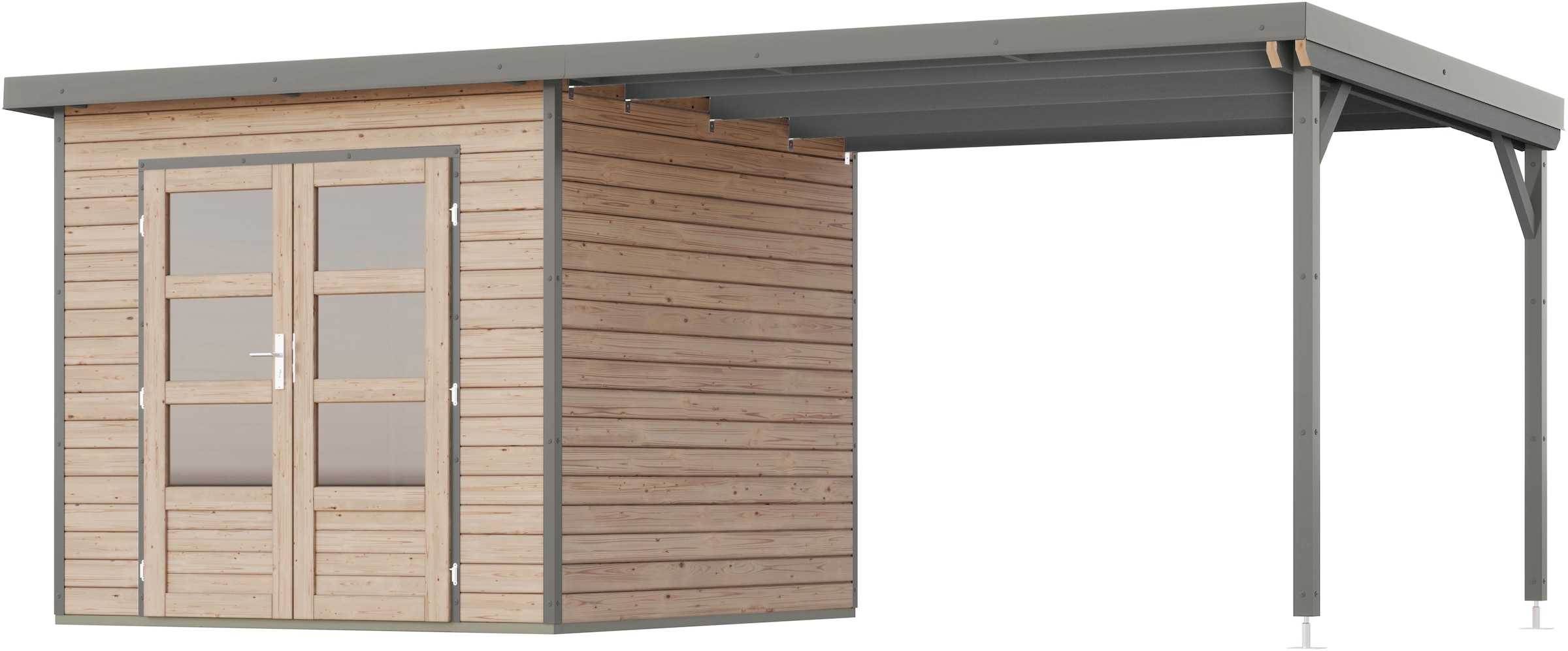 Karibu Gartenhaus »Plutino 3  SET, in verschiedenen Farben« inkl. Anbaudach