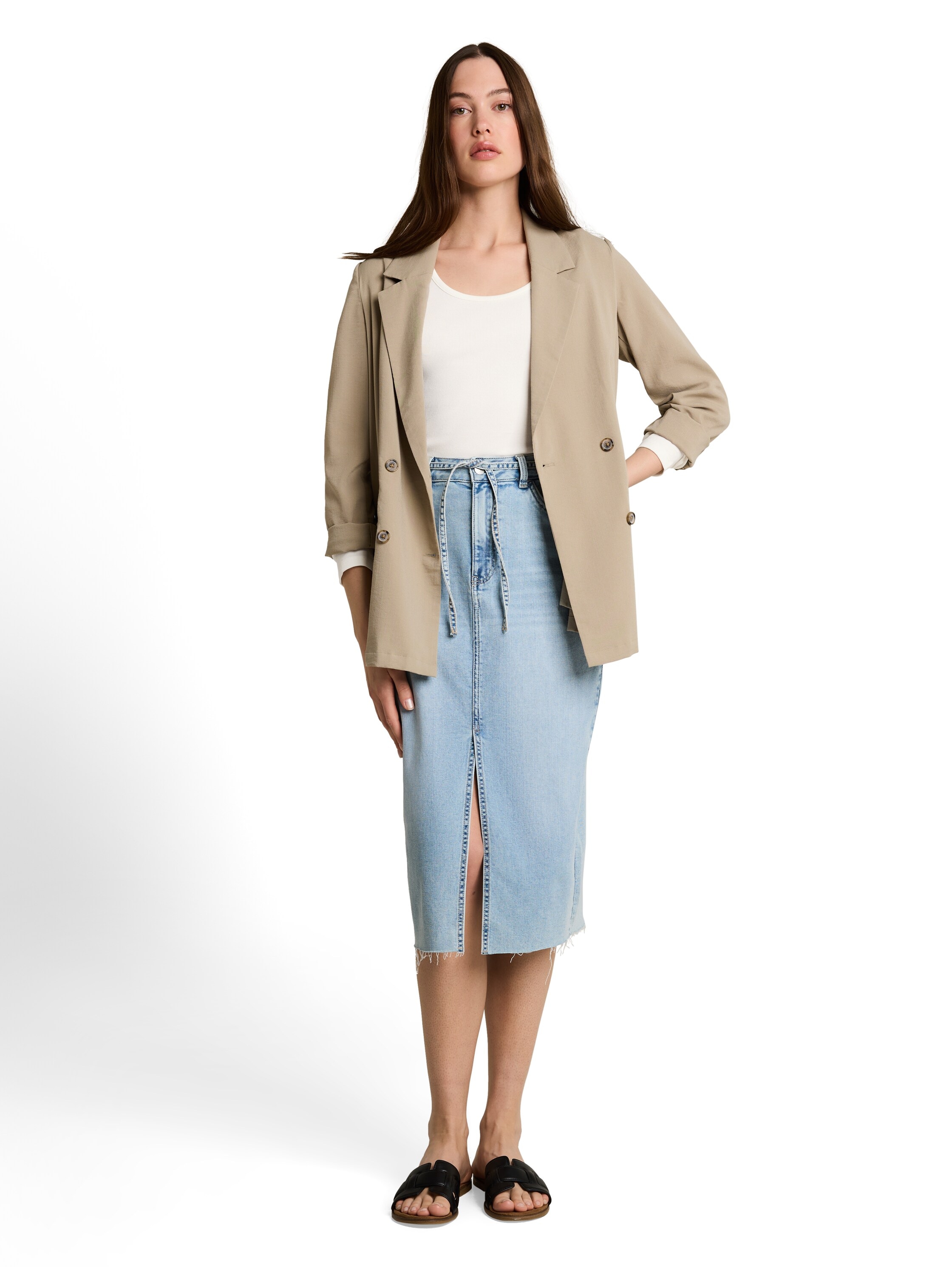 TOM TAILOR Denim Langarmshirt mit Häkelkante am Saum