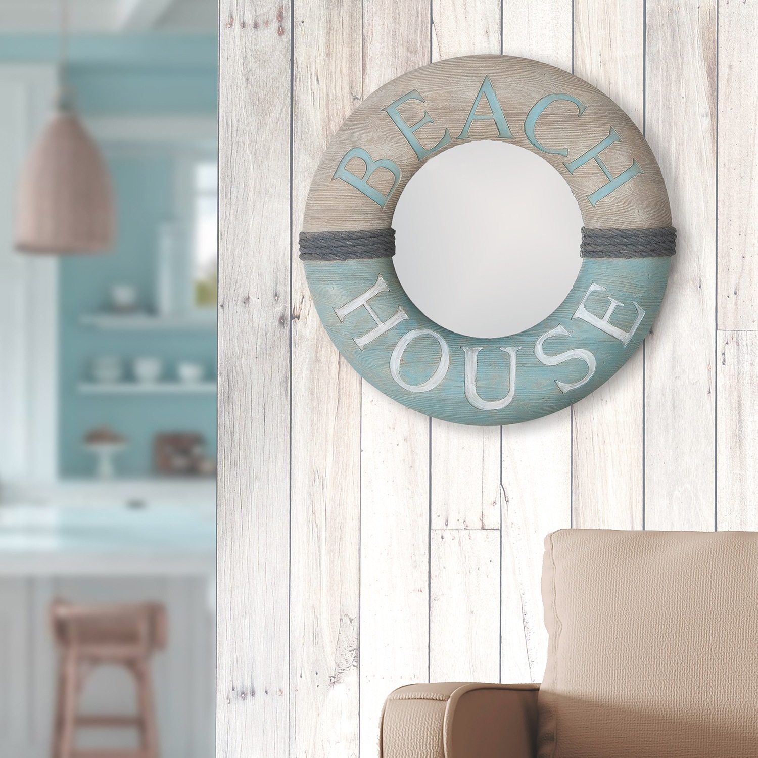 GILDE Wandspiegel »Spiegel rund Beach house grau H. 45 cm« günstig online kaufen