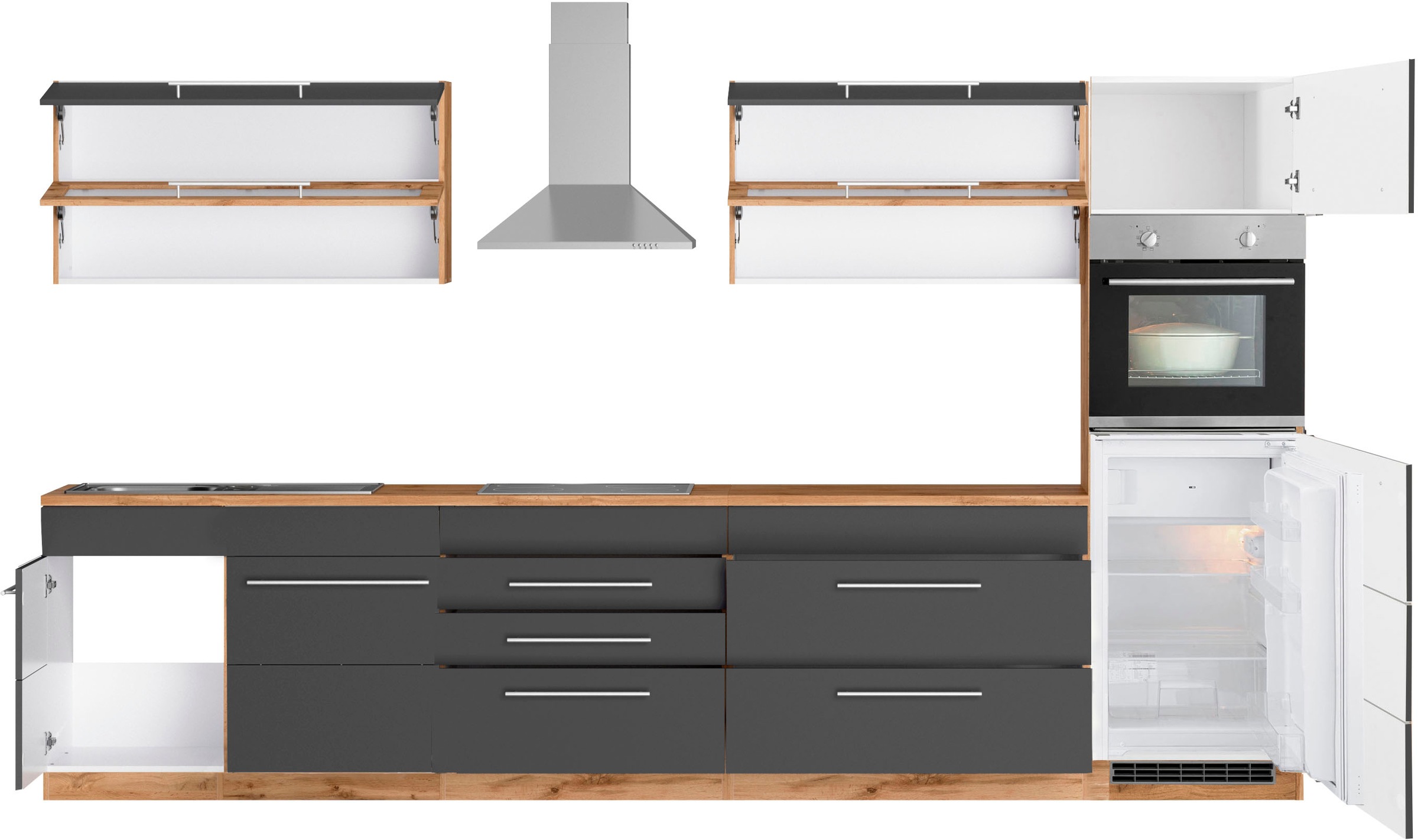 KOCHSTATION Küchenzeile »KS-Wien« Breite 340 cm, wahlweise mit E-Geräten und Induktion