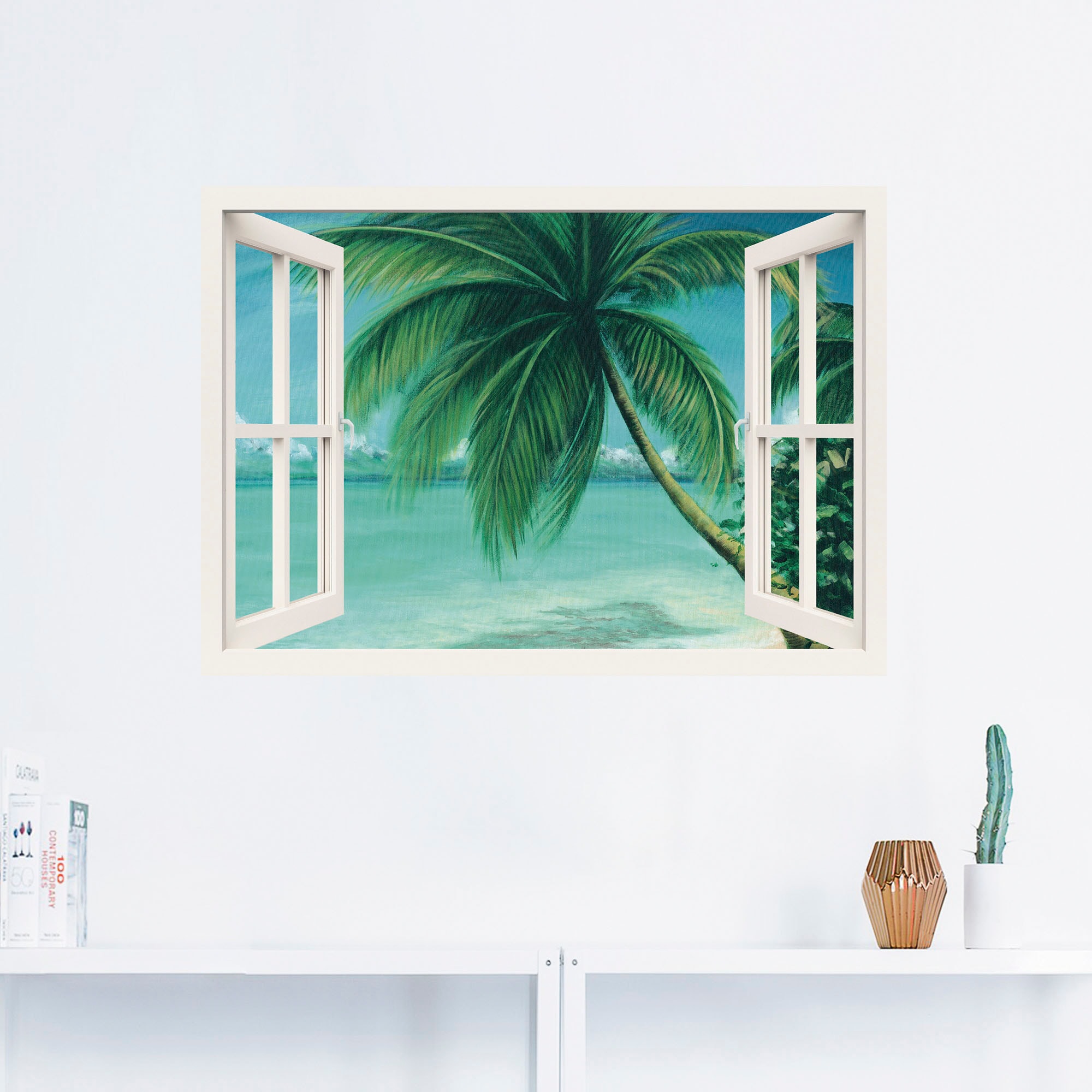 Artland Wandfolie »Fensterblick - Palmenstrand«, Fensterblick, (1 St.), selbstklebend