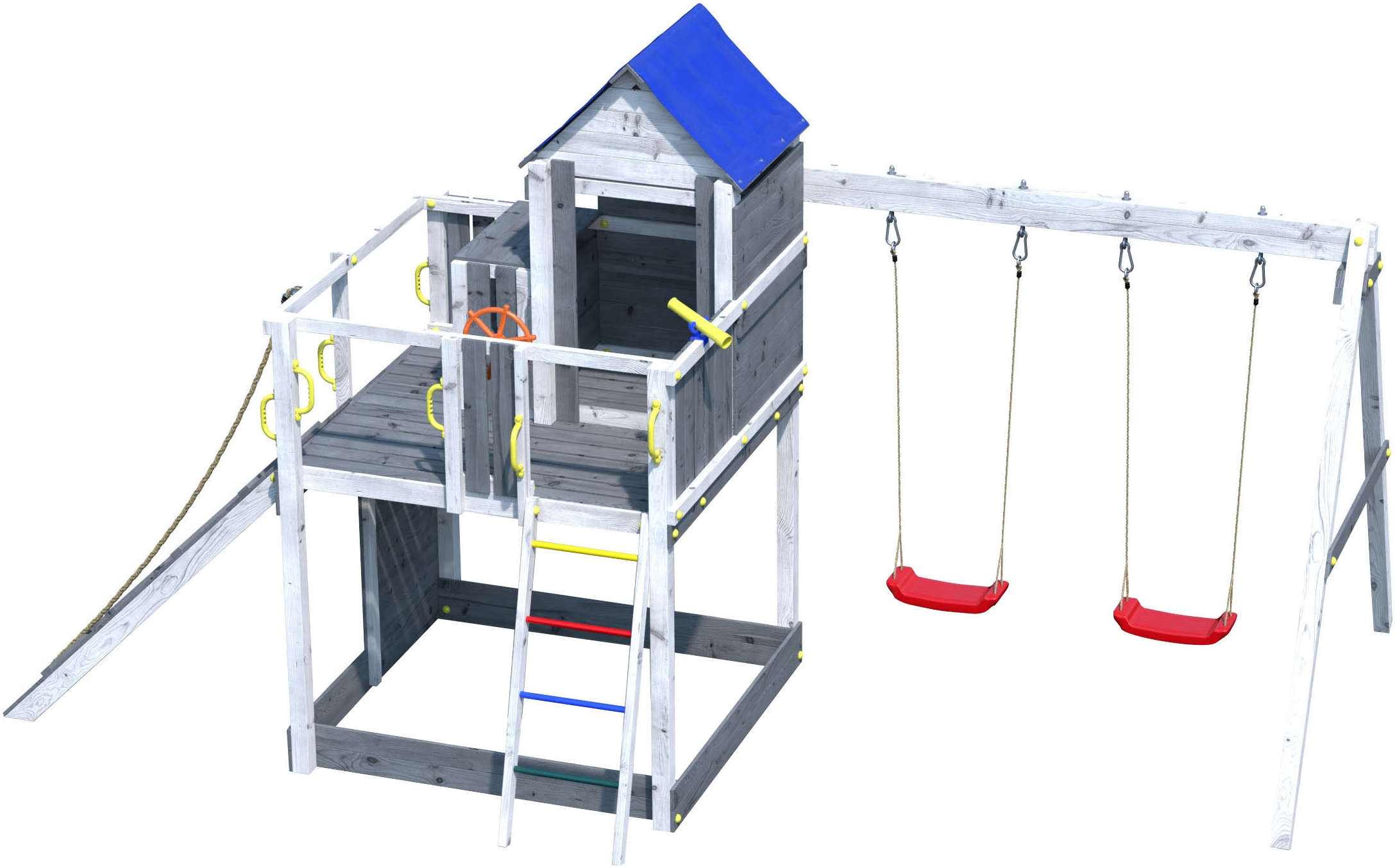 FUNGOO Spielturm »Treehouse« mit Spielhaus, Rutsche, Doppelschaukel, Kletterwand
