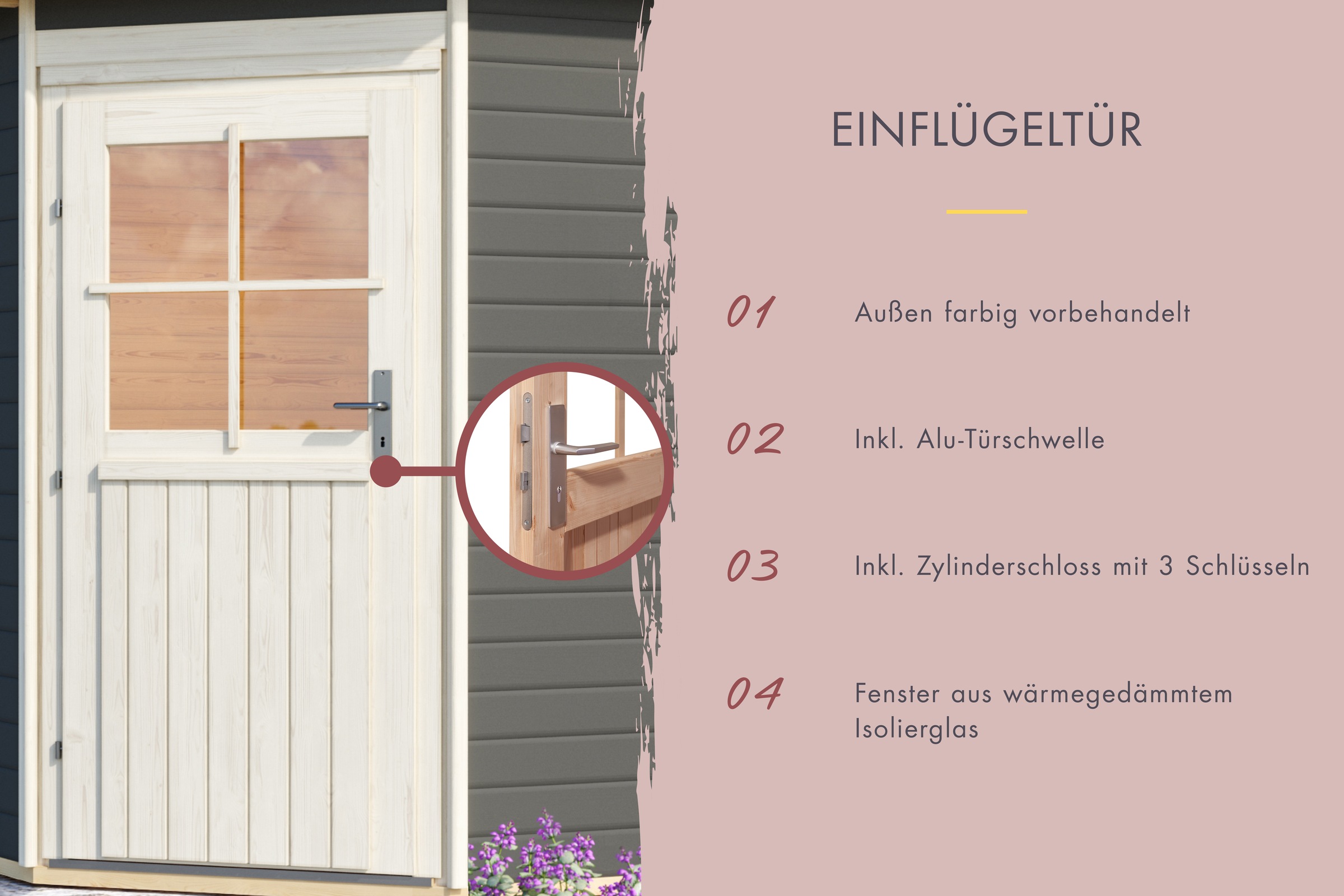 Karibu Saunahaus »»Simon 1« mit klassischer Tür, terragrau«