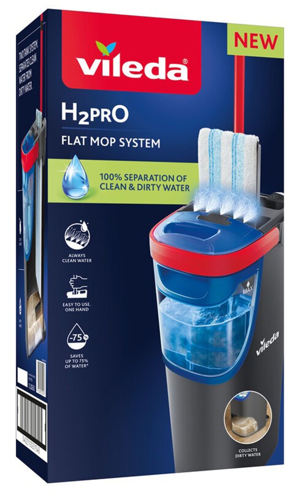 Vileda Bodenwischer-Set »Vileda H2PrO Flat Mop System«, (Set, 3 St.), 100%-ige Trennung von sauberem und schmutzigem Wasser