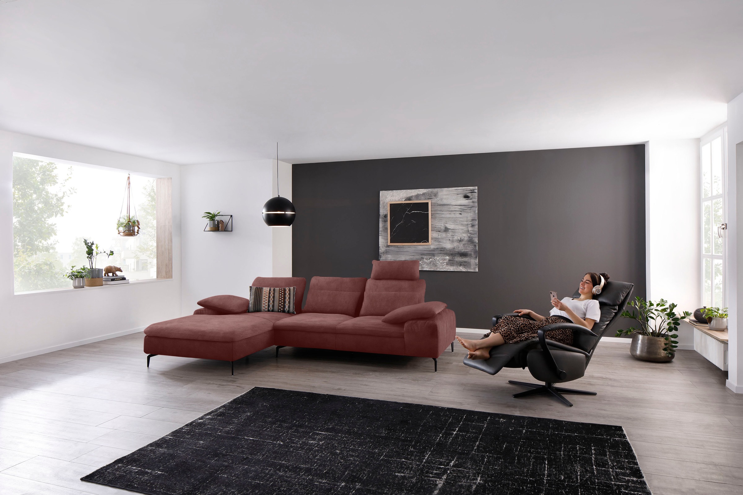 W.SCHILLIG Ecksofa »valentinoo, Designsofa, bequem, elegant und zeitlos, L-Form«, (Set), inklusive Hocker, mit Sitztiefenverstellung, Breite 299 cm