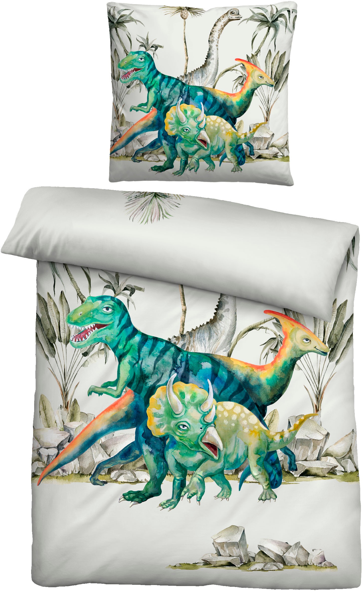 Biberna Kinderbettwäsche »Dinos« 2 Stk. tlg. 135/200+80/80 cm, atmungsaktiv günstig online kaufen