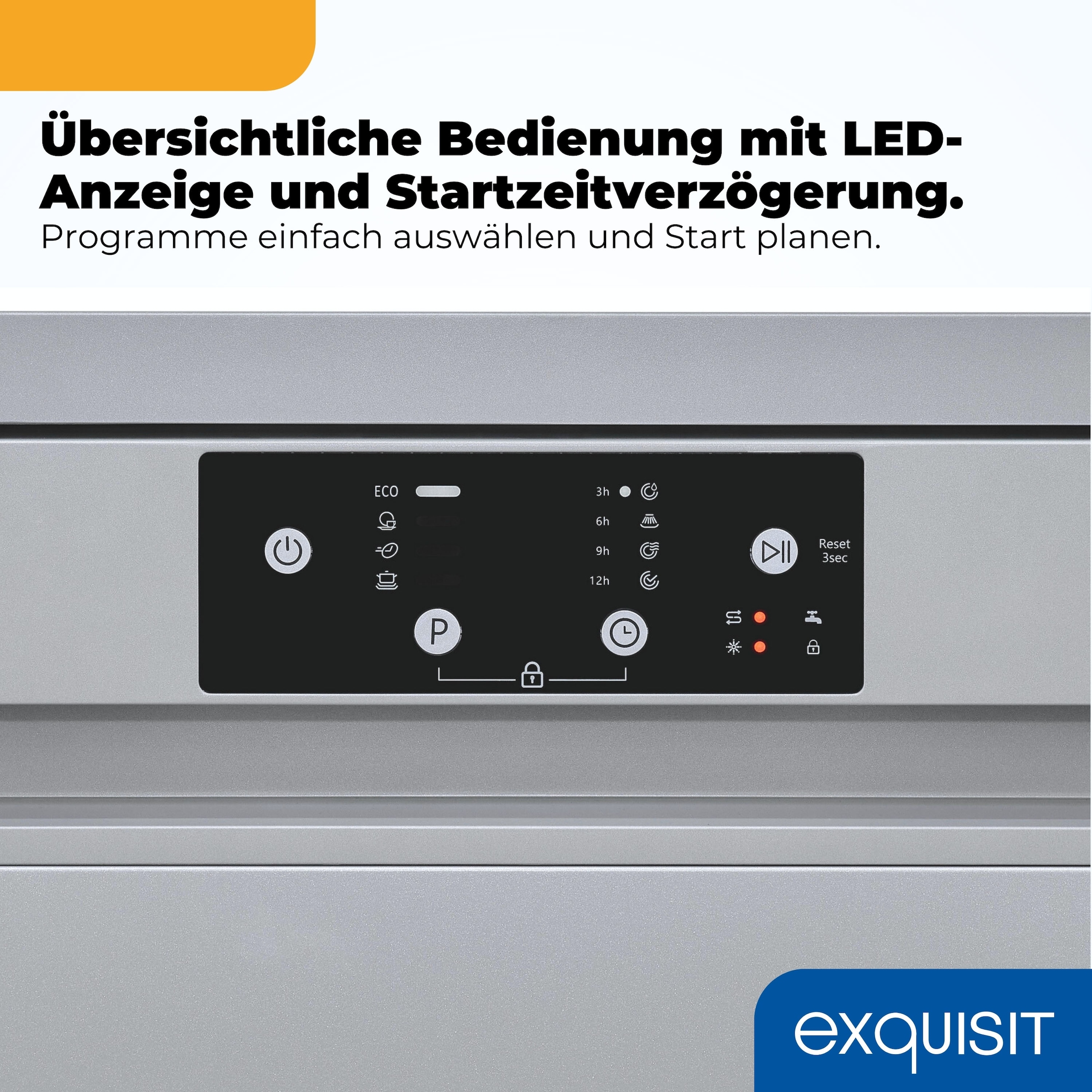 exquisit Standgeschirrspüler 9114 »GSP9114-451D silber« 11,9 l 14 tlg. Maßgedecke 14 Maßgedecke & flüsterleise 49 dB – stark und angenehm ruhig