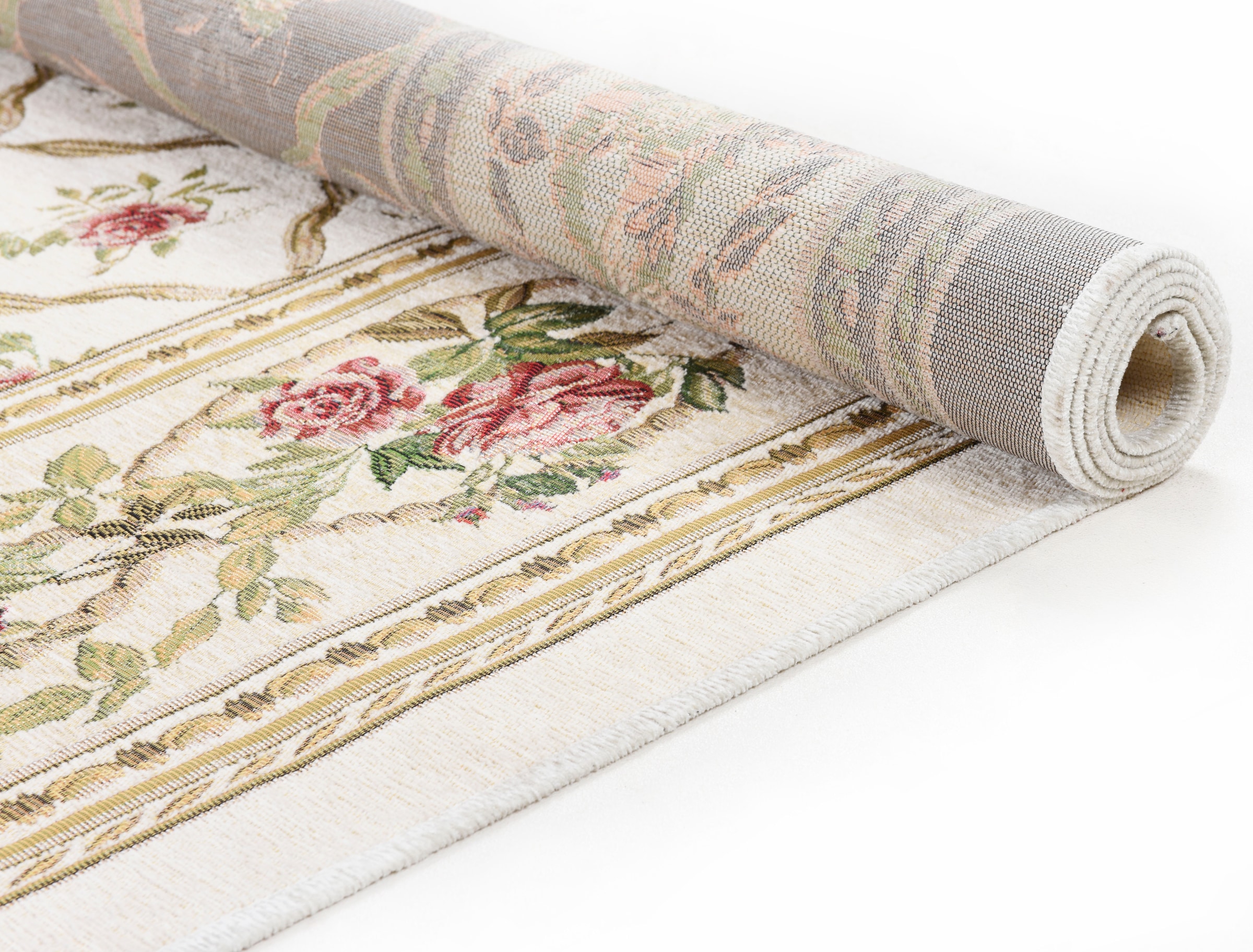 THEKO Teppich »Flomi Rose Garden«, rechteckig, 4 mm Höhe, Flachgewebe, romatisch verspielt, mit Bordüre