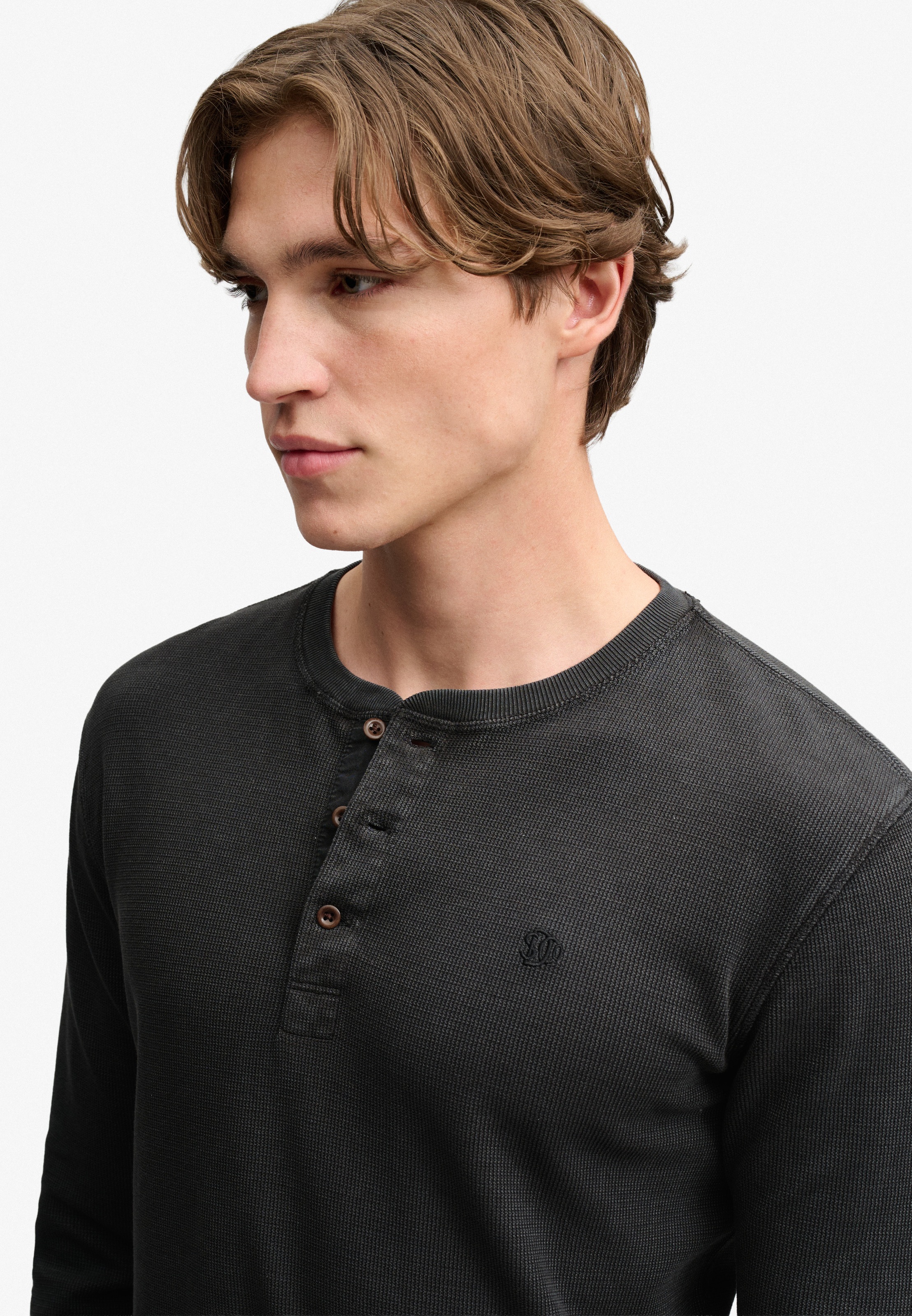 Superdry Langarmshirt »WAFFLE LONG SLEEVE HENLEY TOP« Baumwolle, relaxed fit