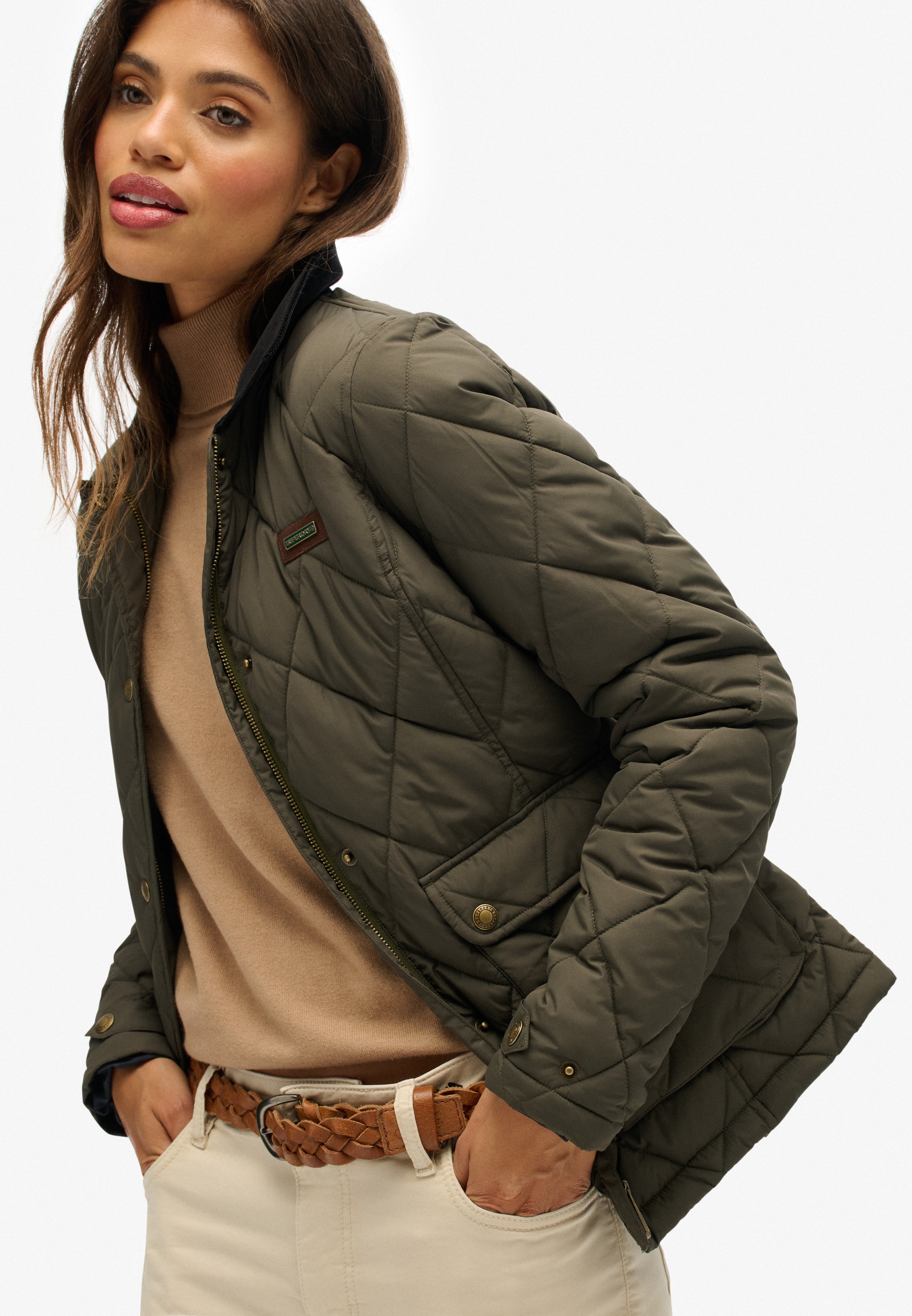 Superdry Steppjacke »CORD TRIMMED LINER JACKET« ohne Kapuze Slim Fit, mit Blusenkragen, aus Polyester