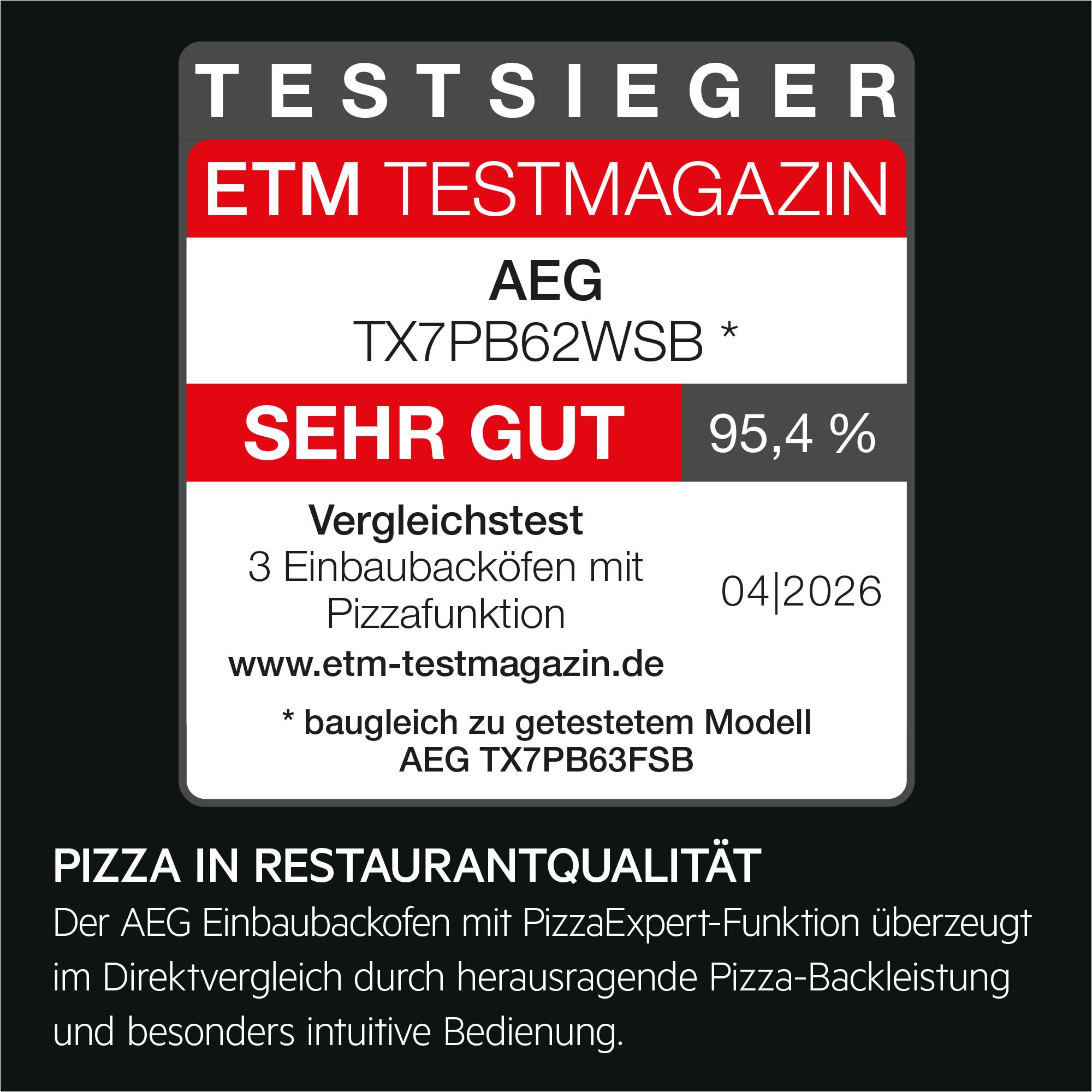 AEG Pyrolyse Backofen 7000 »TX7PB62WSB« mit Pyrolyse-Selbstreinigung Pizza-Ofen: Pizza in 150 Sek. – bei 340 °C wie im Restaurant zu Hause