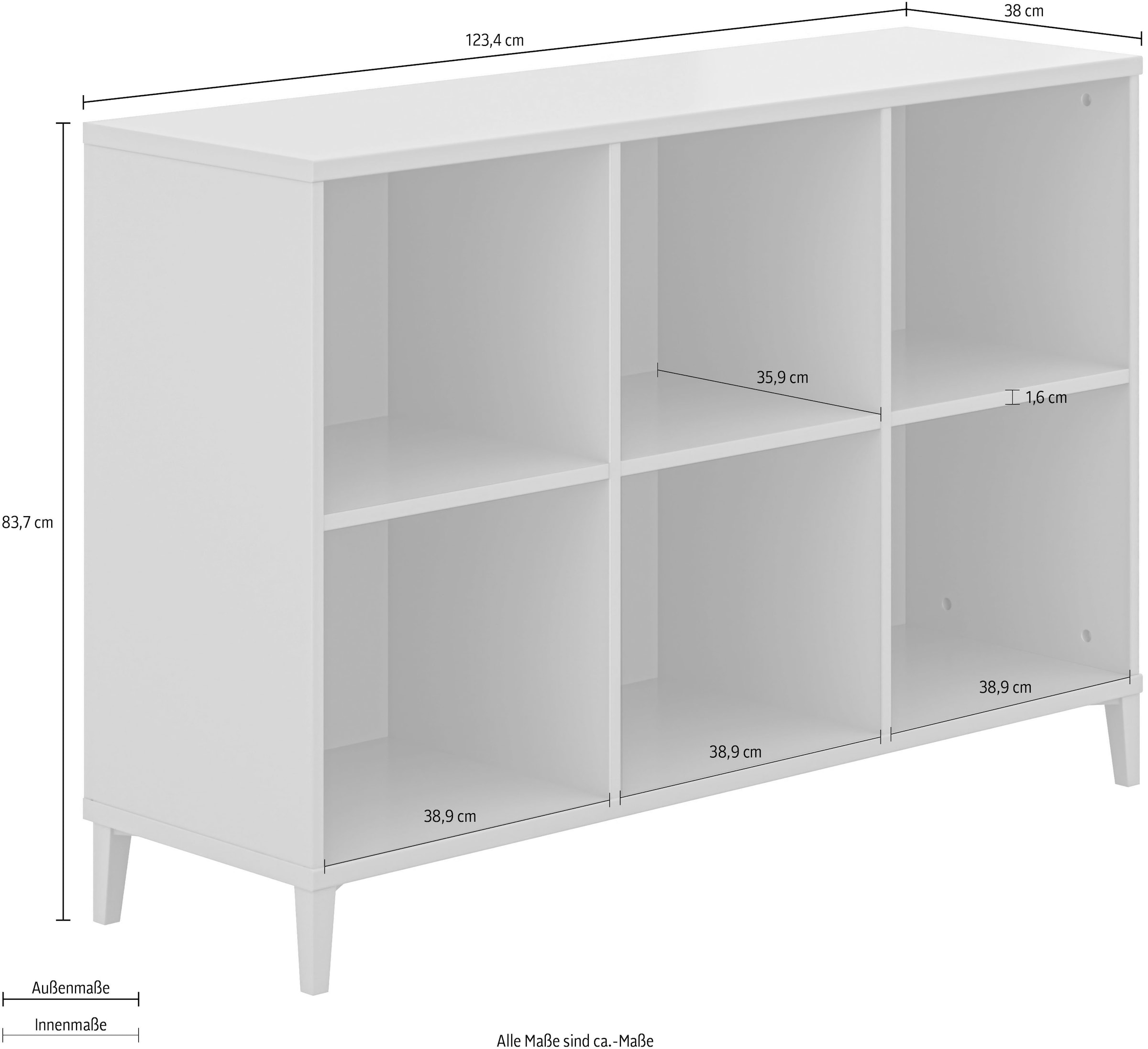 YUNY by PAIDI Sideboard »BROTHER STU mit 6 offenen Fächern«, (B/H/T ca. 123x84x38cm, Taupe), stabiles und langlebiges Regal, geprüfte Qualität