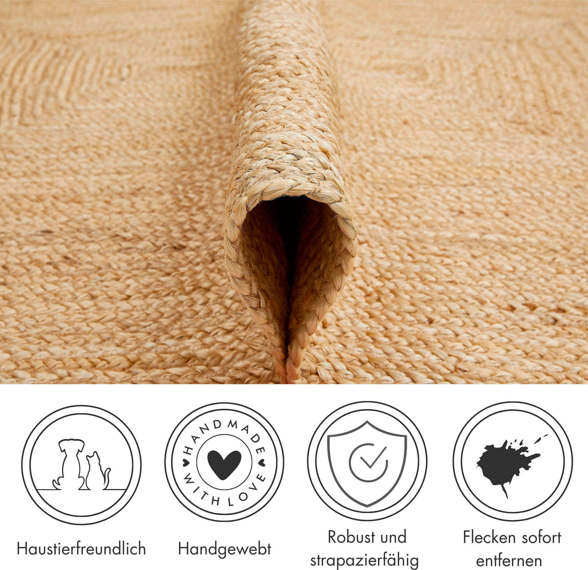 LUXOR living Teppich »Ibo, Juteteppich«, rechteckig, 7 mm Höhe, Wendeteppich, handgeflochten, Naturfaser, Boho-Style