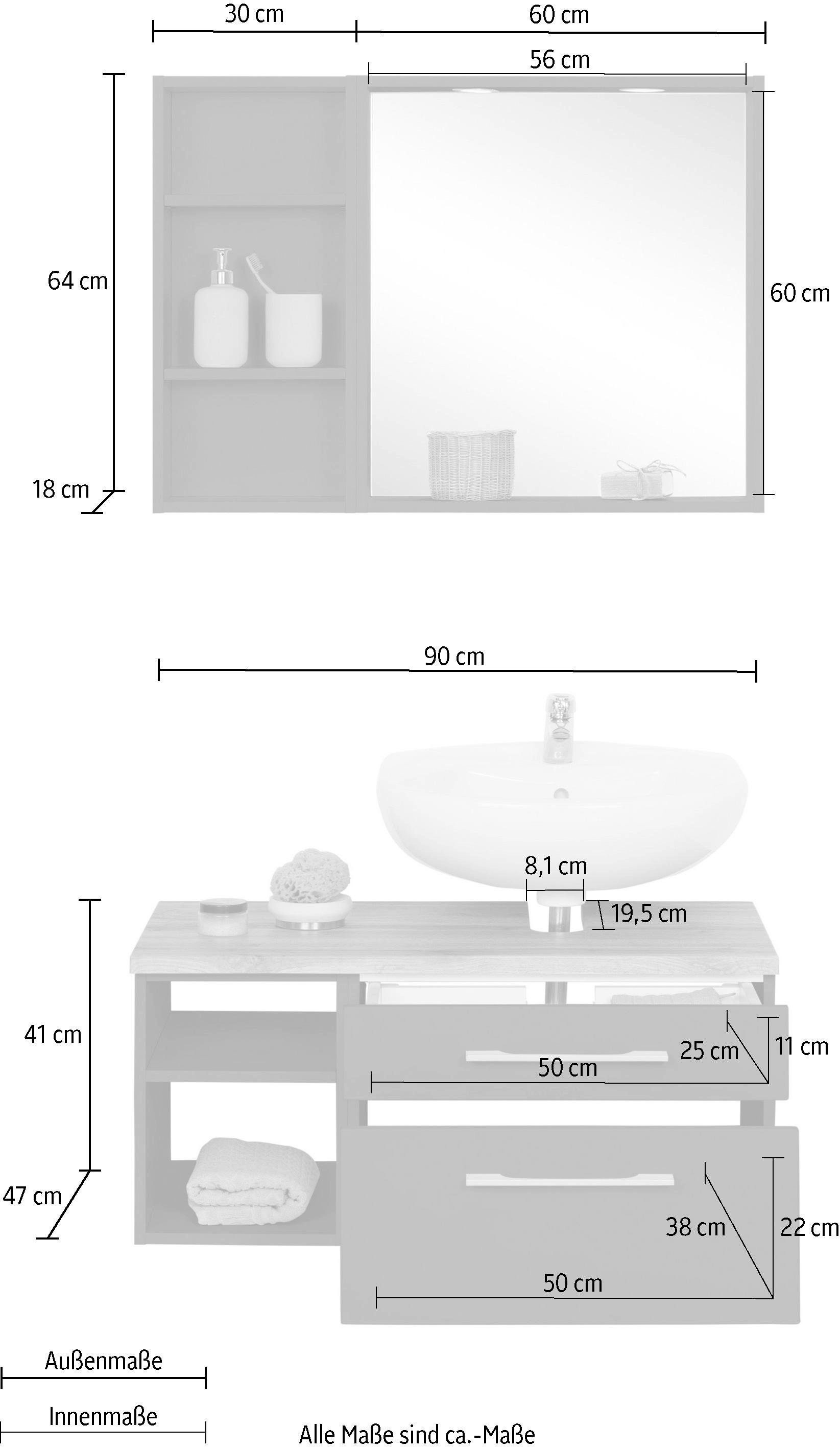 HELD MÖBEL Badmöbel-Set Spiegel Rechnung »Davos«, inklusive bestellen Waschplatz St.), Beleuchtung, auf (3 Regal und