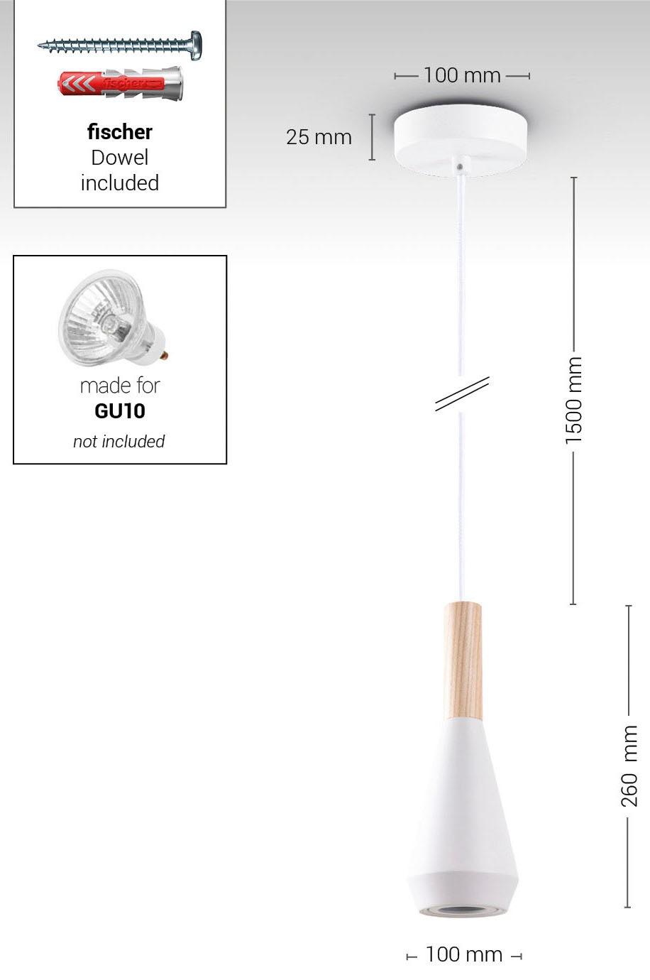 Paco Home Pendelleuchte »MORA«, Leuchtmittel GU10 | ohne Leuchtmittel, Wohnzimmer Esszimmer Klein Modern Holz Metall GU10 Trichterform