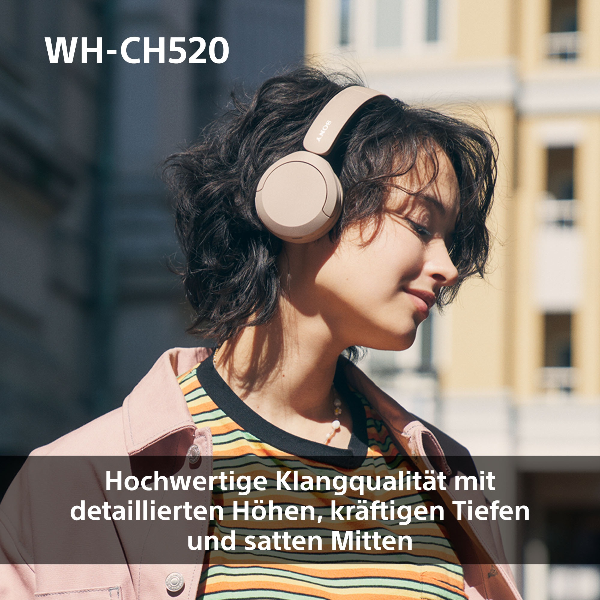 Sony Bluetooth-Kopfhörer »WHCH520«, Bluetooth, Noise-Cancelling-Active Noise Cancelling (ANC)-Freisprechfunktion-Rauschunterdrückung-Sprachsteuerung-kompatibel mit Siri, 200 Std. Max. Akkulaufzeit (Standby)