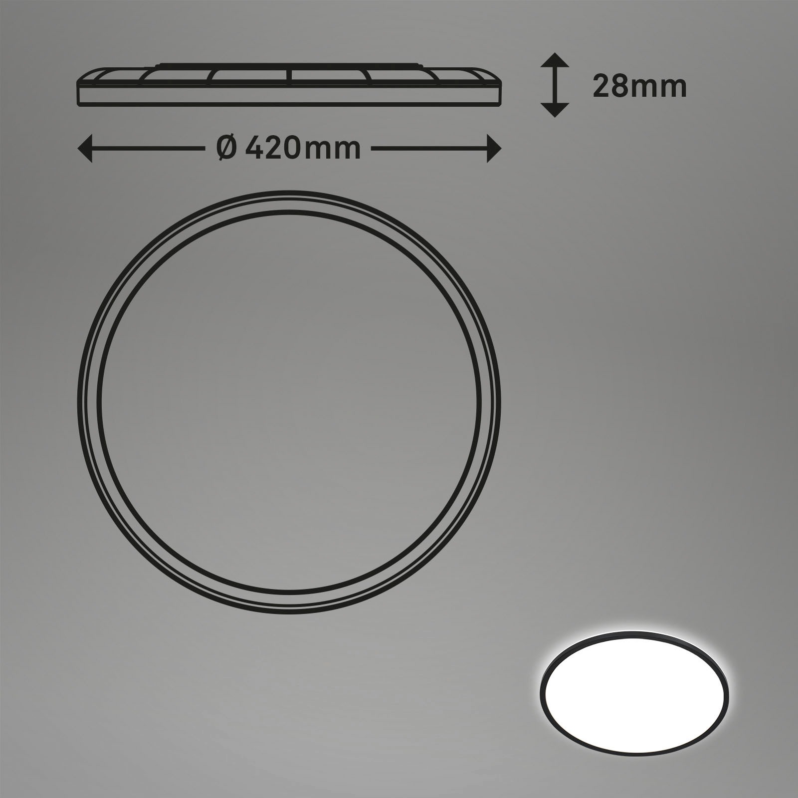 Briloner Leuchten LED Panel »7157415 SLIM«, Leuchtmittel LED-Board | LED fest integriert, Deckenlampe, 42x2,9cm, Schwarz, 22W, Wohnzimmer, Schlafzimmer, Küche