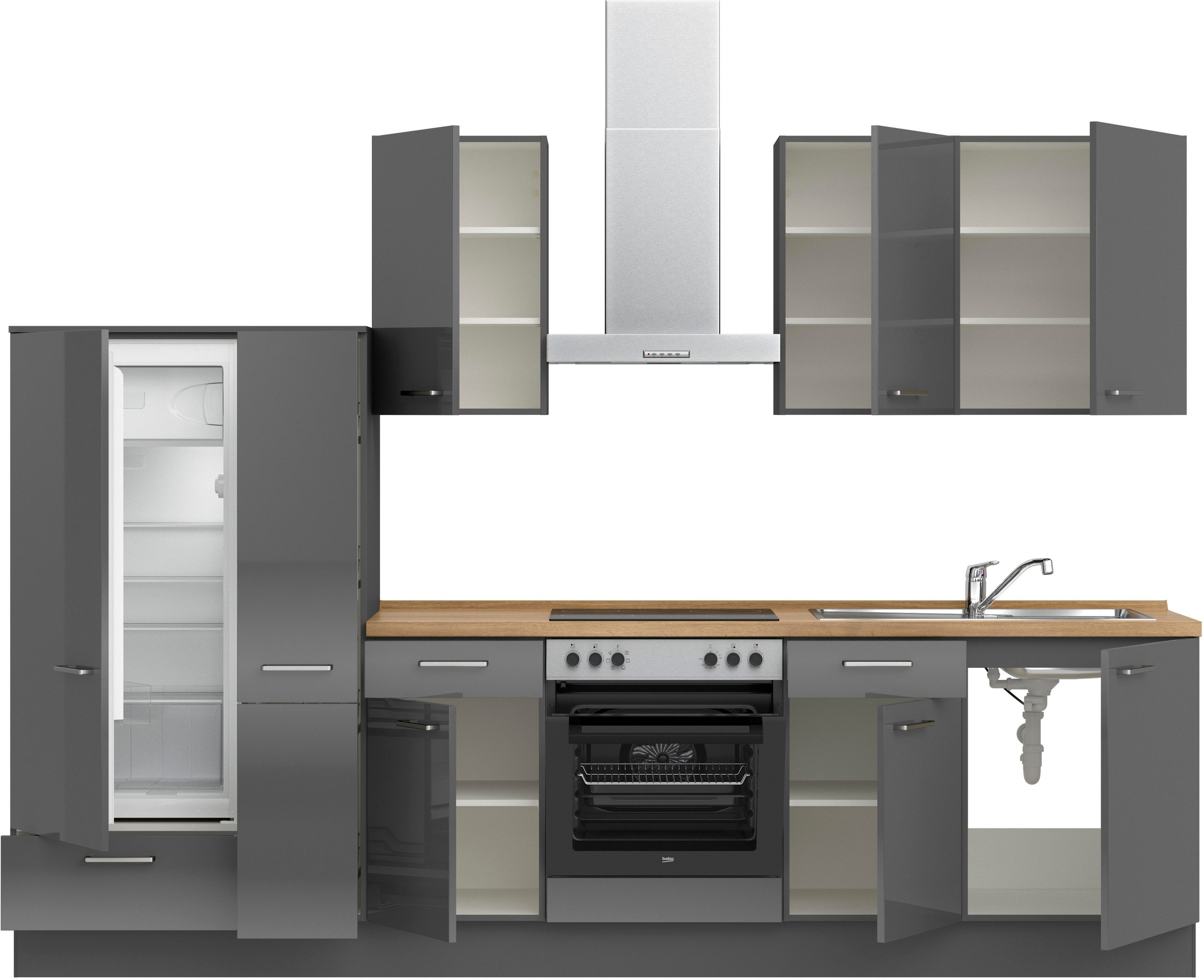 nobilia® Küchenzeile »"Flash I"« vormontiert, Ausrichtung wählbar, Breite 300 cm, wahlw. mit E-Geräten