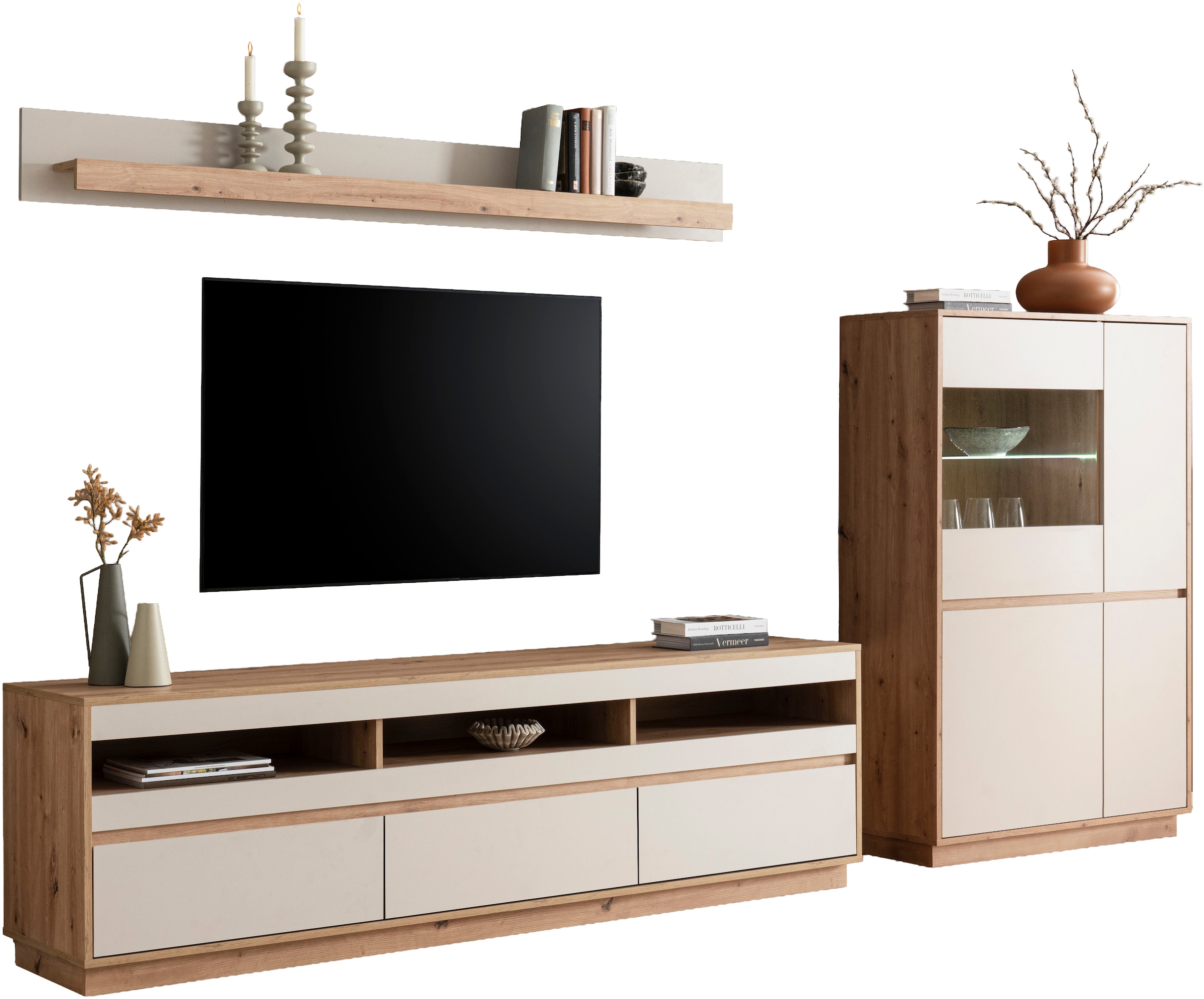 Home affaire Wohnwand »Sonora, moderne Anbauwand, Komplettset in Kaschmir/Eiche« Komplett-Set, 3 Stk. tlg.