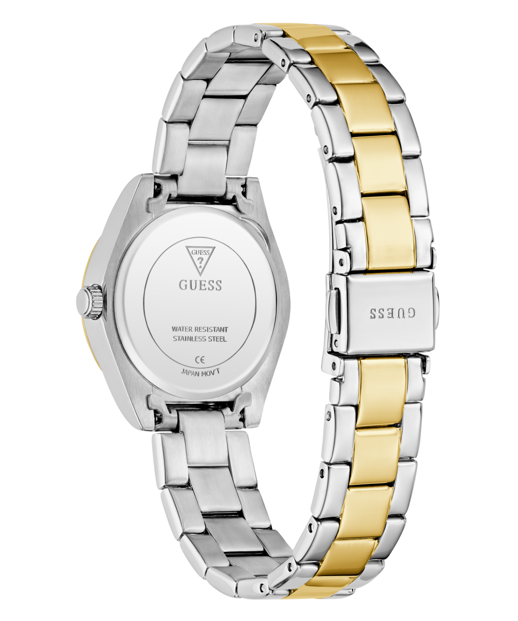 Guess Quarzuhr »MINI LUNA GLITZ«, Armbanduhr, Damenuhr, Edelstahlarmband, Kristallsteine