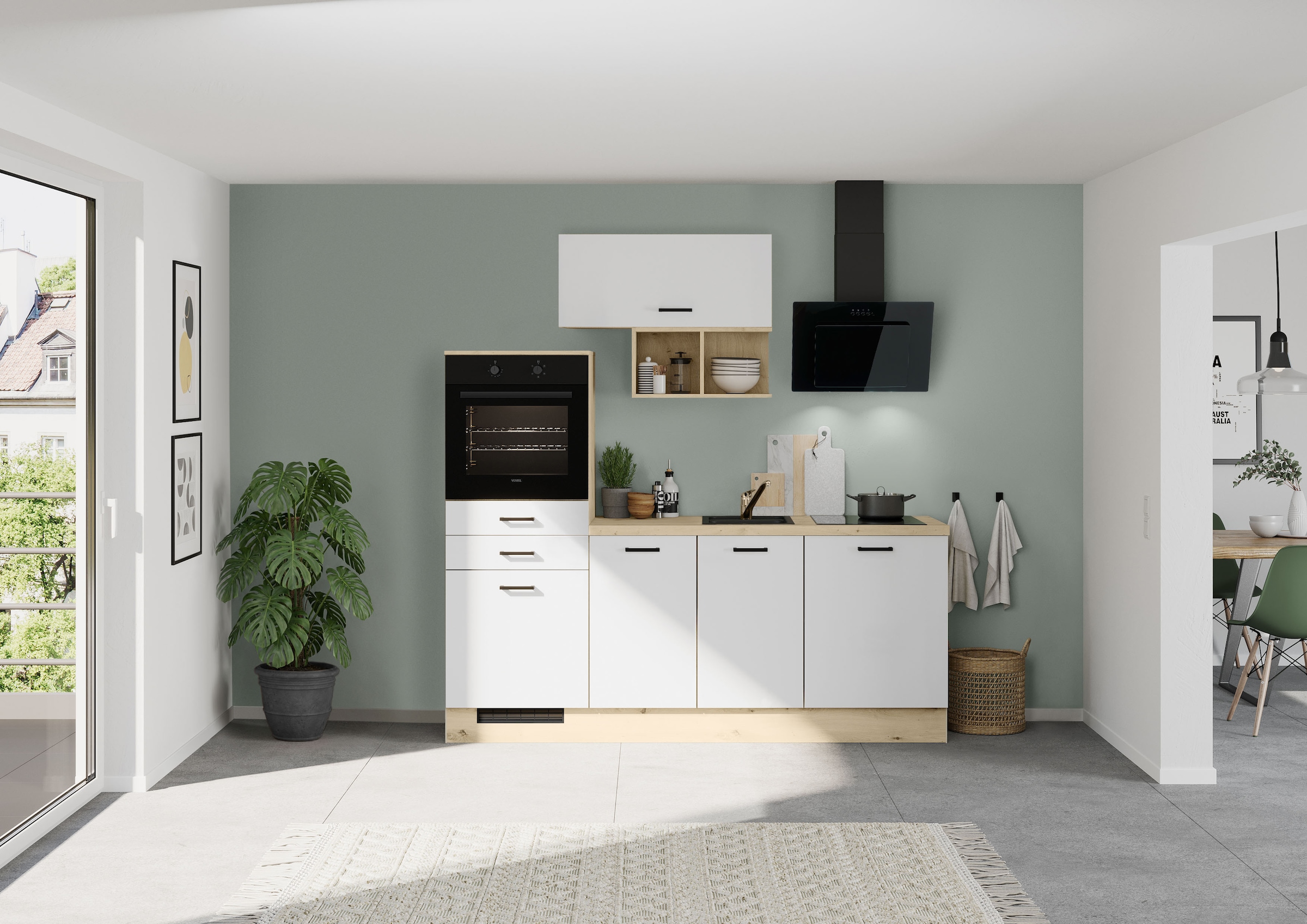IMPULS KÜCHEN Küchenzeile »München, Ausrichtung wählbar, Schubkästen mit Soft-Close« Set,  in verschiedenen Farben erhältlich, Breite 210 cm