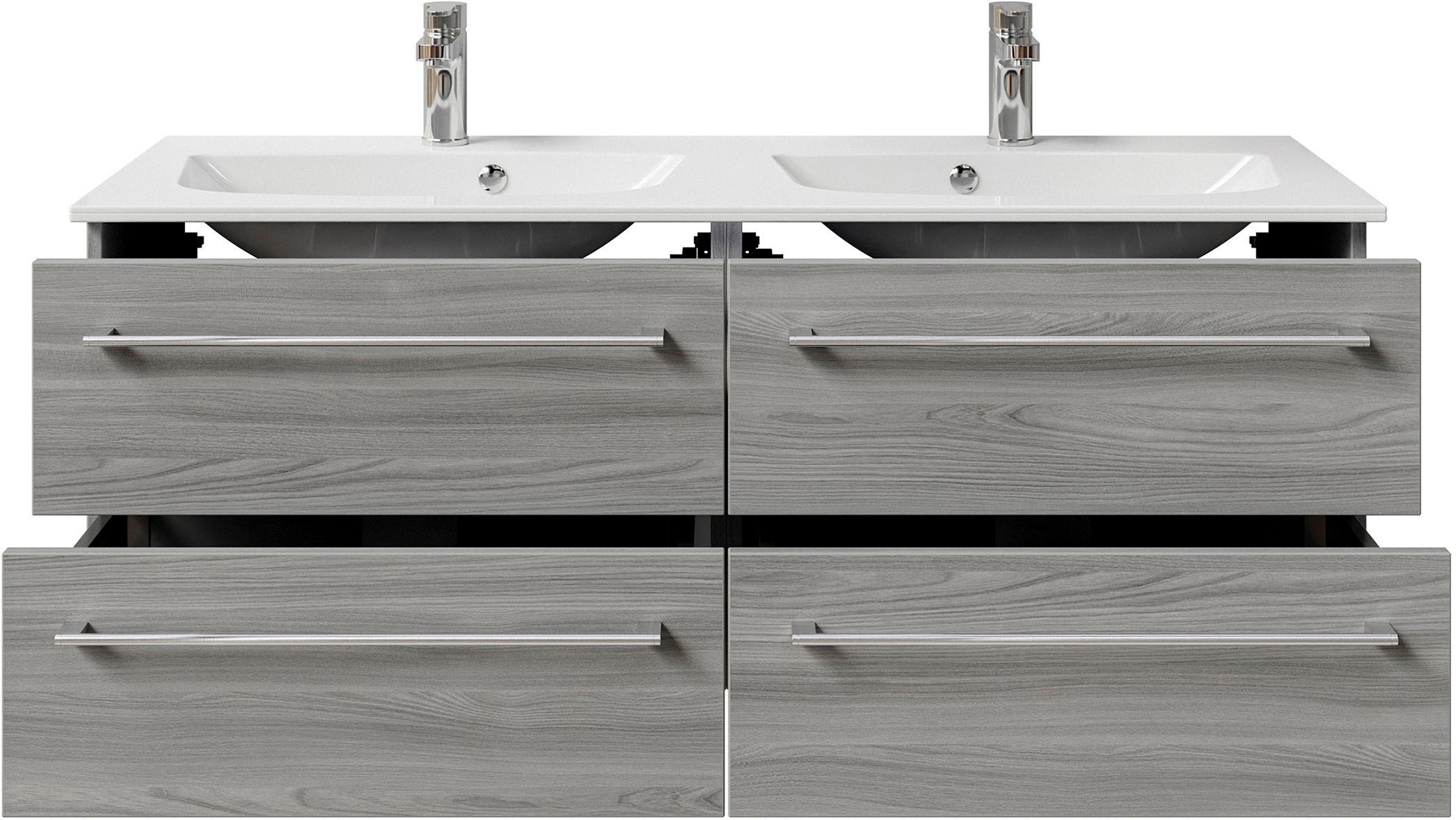 Saphir Waschtisch »Serie 6025 Mineralmarmor-Waschtisch mit Unterschrank, 132 cm breit«, Doppel-Waschplatz mit 4 Schubladen, hängend, verschiedene Ausführungen
