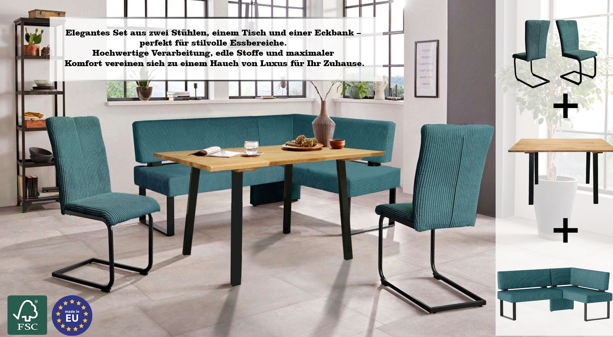 Home affaire Eckbankgruppe »Oliver«, (Set, 4 tlg., 4-tlg), Eckbank mit Well günstig online kaufen