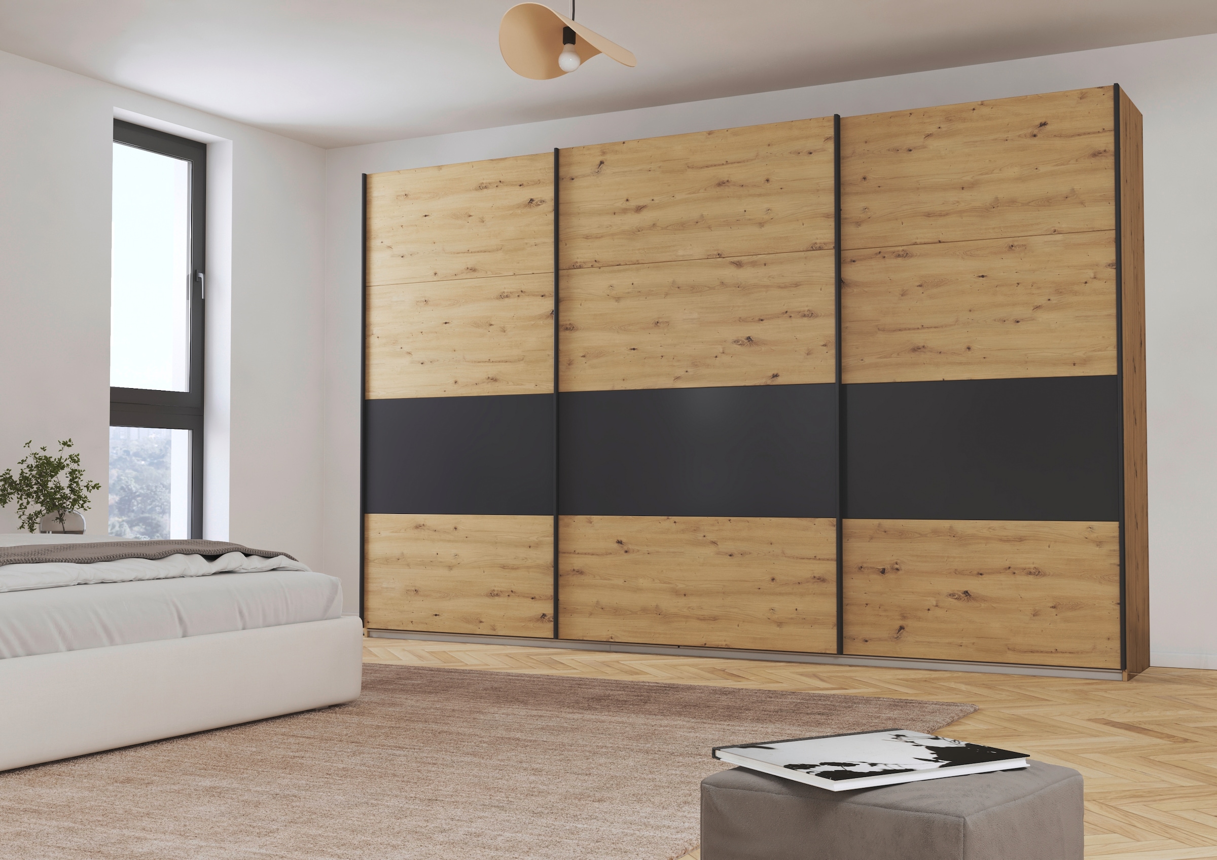 rauch Schwebetürenschrank »Schwebetürenschrank Kleiderschrank Schrank Garderobe CORTONA«, inkl. Inneneinteilung, 2 Stoffboxen und zusätzlichen Einlegeböden