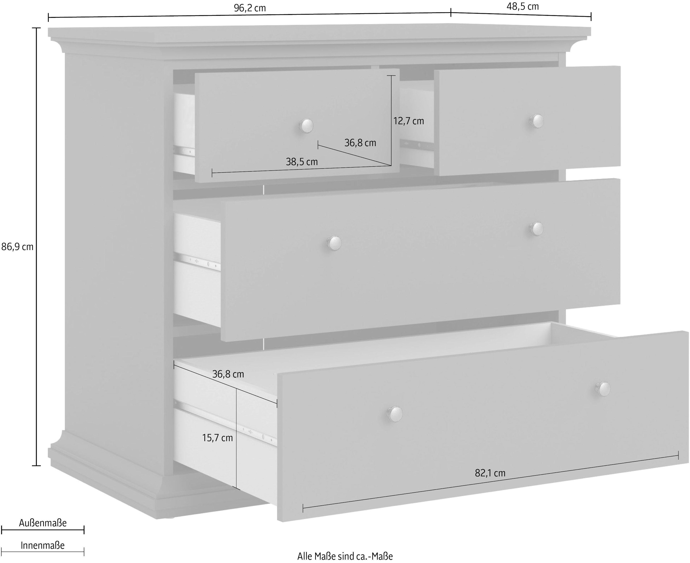 Home affaire Kommode »Paris, Aufbewahrung, Schubladenschrank, Stauraum«, mit 4 Schubladen, Breite 96 cm, Höhe 87 cm