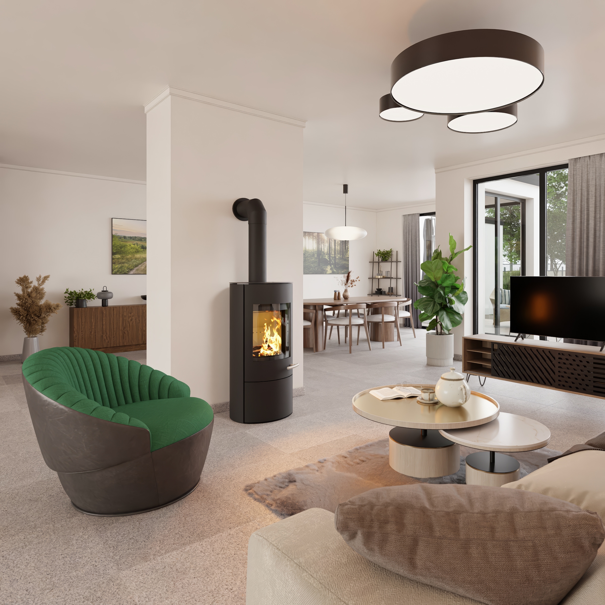 Haas + Sohn Kaminofen »SOLIDO Stahl, tief-schwarz, mit Kochplatte, mit Holzfach und Türe«