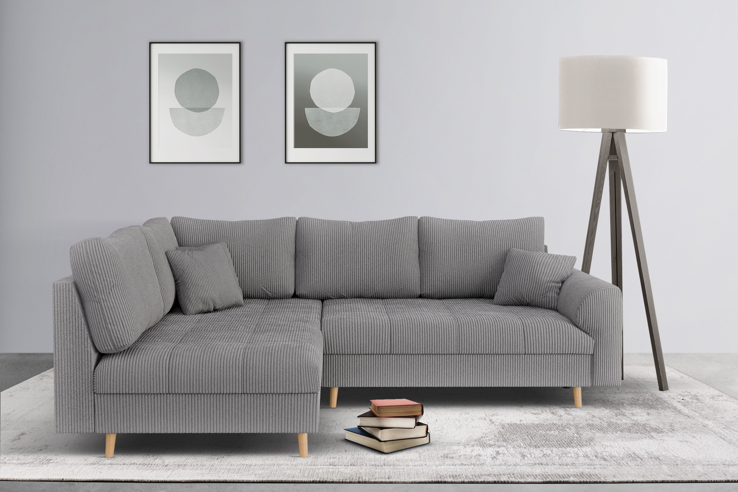 Home affaire Ecksofa »CHARRE L-Form mit Ottomane, Maße B/T/H: 231/161/81 cm«, feine Steppung, lose Rücken- und Zierkissen, auch in Cord und Bouclé
