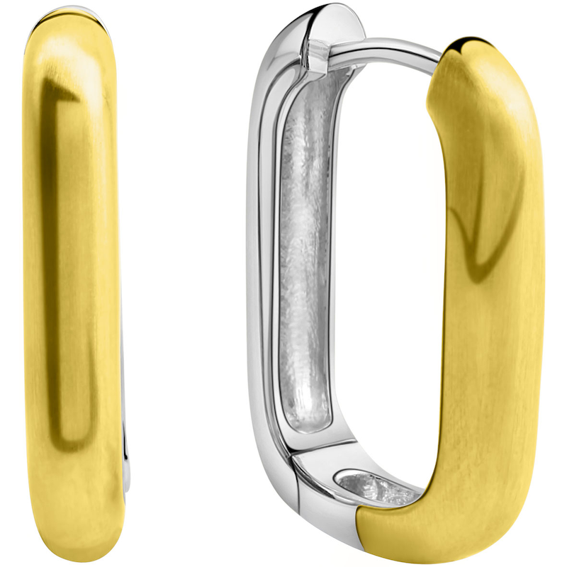 FIRETTI Paar Creolen »Schmuck Geschenk Silber 925 Ohrschmuck Ohrringe bicolor« silberfarben-gelbgoldfarben Zwei in einem: Mit diesen beidseitig...