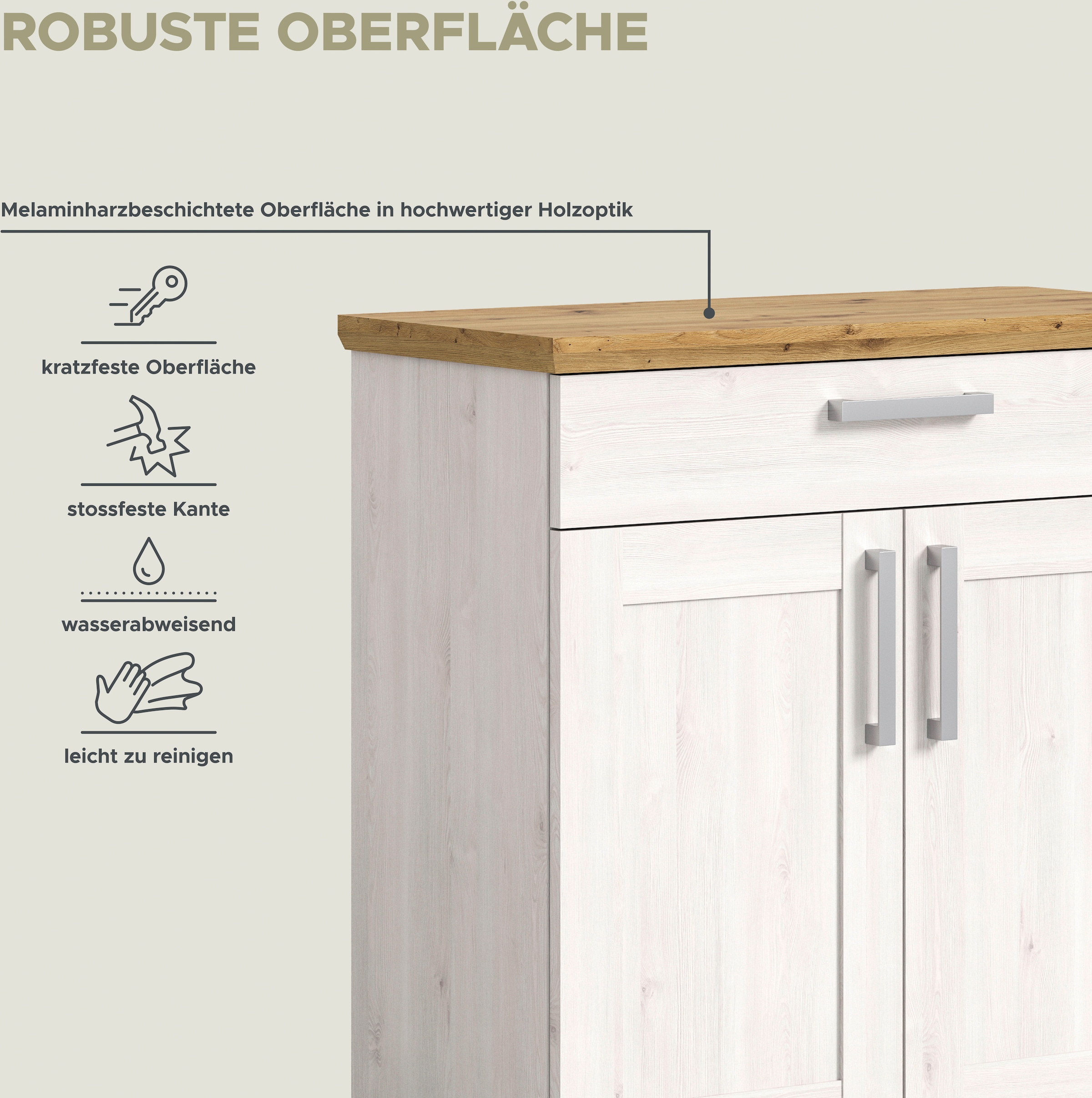 Home affaire Garderoben-Set »Cosenza, Breite ca. 190 cm, 2-farbig, 4-teilig, bestehend aus:«, (4 St.), Sitzbank, Garderobenpaneel, Schuhschrank, Spiegel, in Landhausoptik