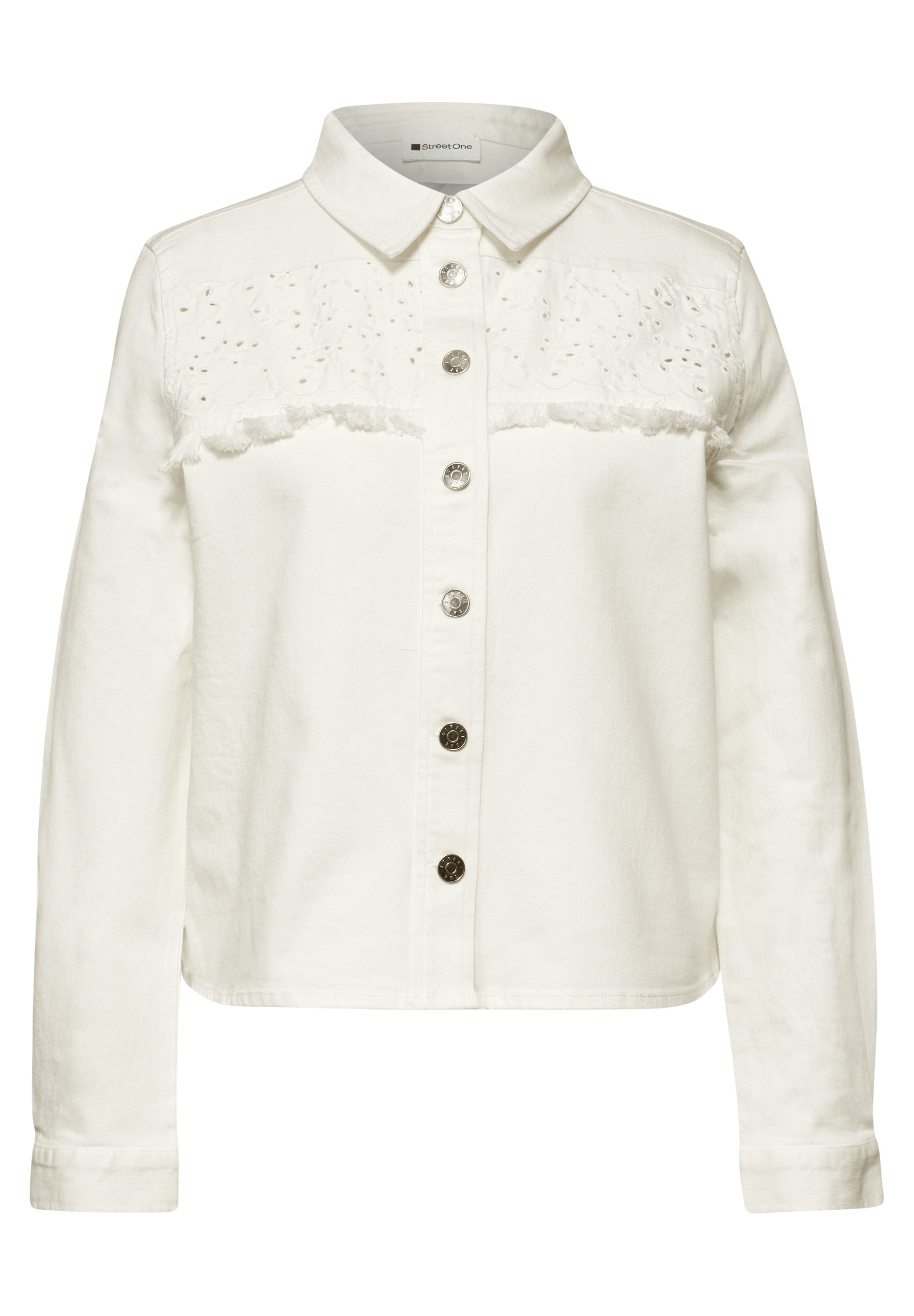 STREET ONE Jeansjacke ohne Kapuze mit Knopfleiste und Stickerei