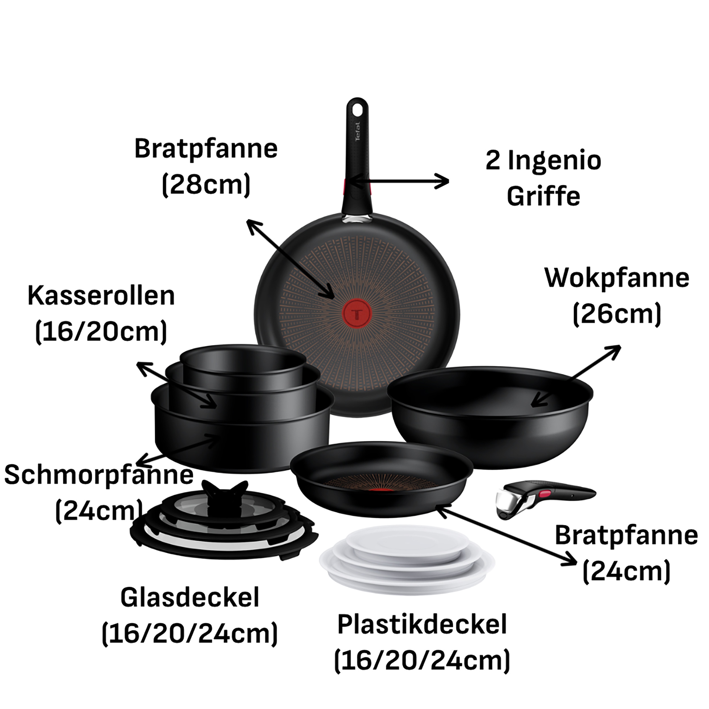 Tefal Pfannen-Set »Ingenio Excellence Fusion« Aluminium Set, 14 tlg. abnehmbarer Ingenio-Griff, Thermo-Signal, stapelbar, Induktion