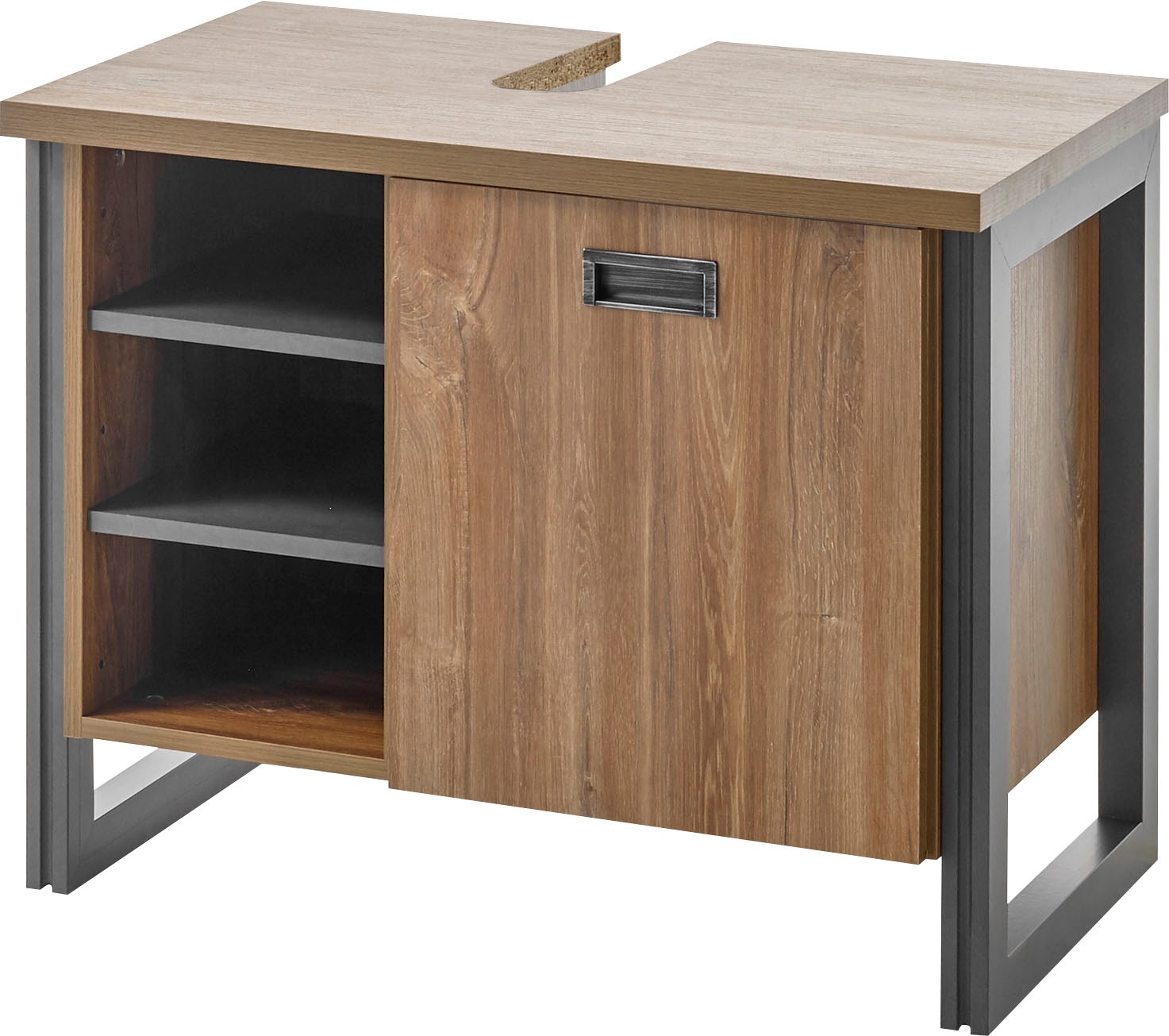 Home affaire Waschbeckenunterschrank »Detroit, Waschtisch mit Apothekergriff, Badschrank im Industrialdesign«, Eiche Dekor, mit offenen Fächern & Stauraum, Breite 81 cm