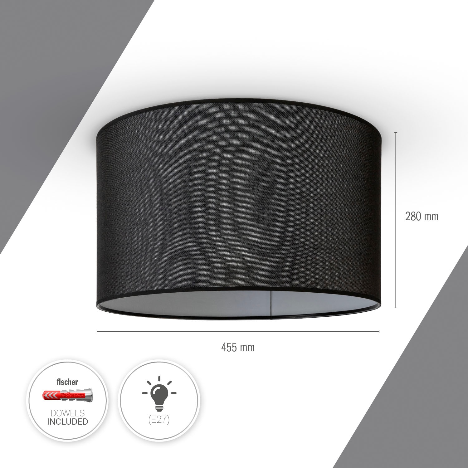 Paco Home Deckenleuchte »HUGO CANVAS UNI COLOR«, Leuchtmittel E27 | ohne Leuchtmittel, Esszimmer Stoffschirm Einfarbig Leinen Skandinavisch Deckenleuchte