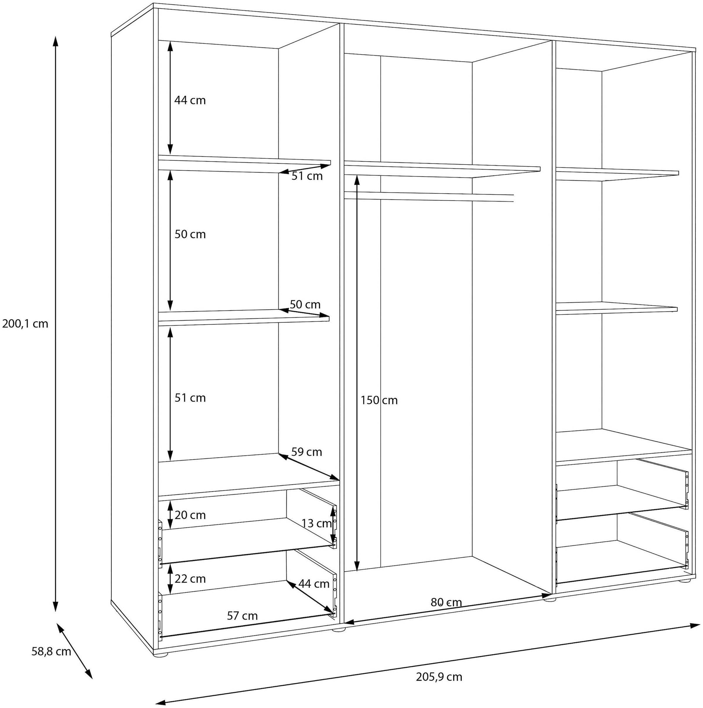 FORTE Kleiderschrank »Mokkaris ,Topseller, zeitloses Design, 3–4 Türen, Made in Europe« B/H/T ca. 145x200x59cm oder 206x200x59cm, 