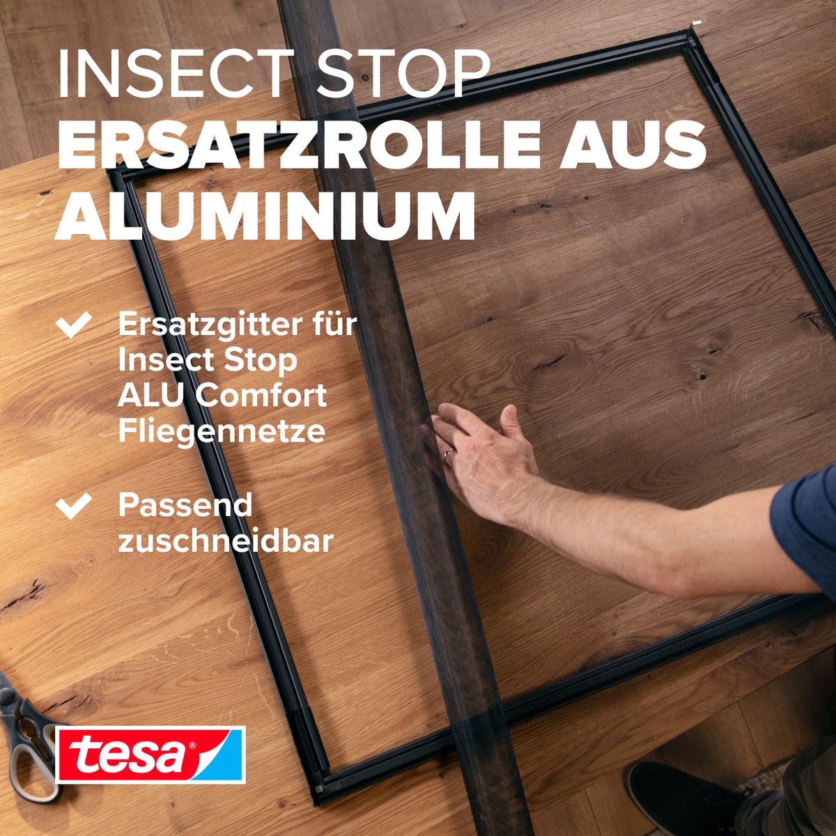 tesa Fliegengitter-Gewebe »Insect Stop Alu-Gitter Ersatzrolle für Fliegengitter - 1.2 m x 2.5 m«, Mückennetz als Ersatzgitter für Fenster & Türen