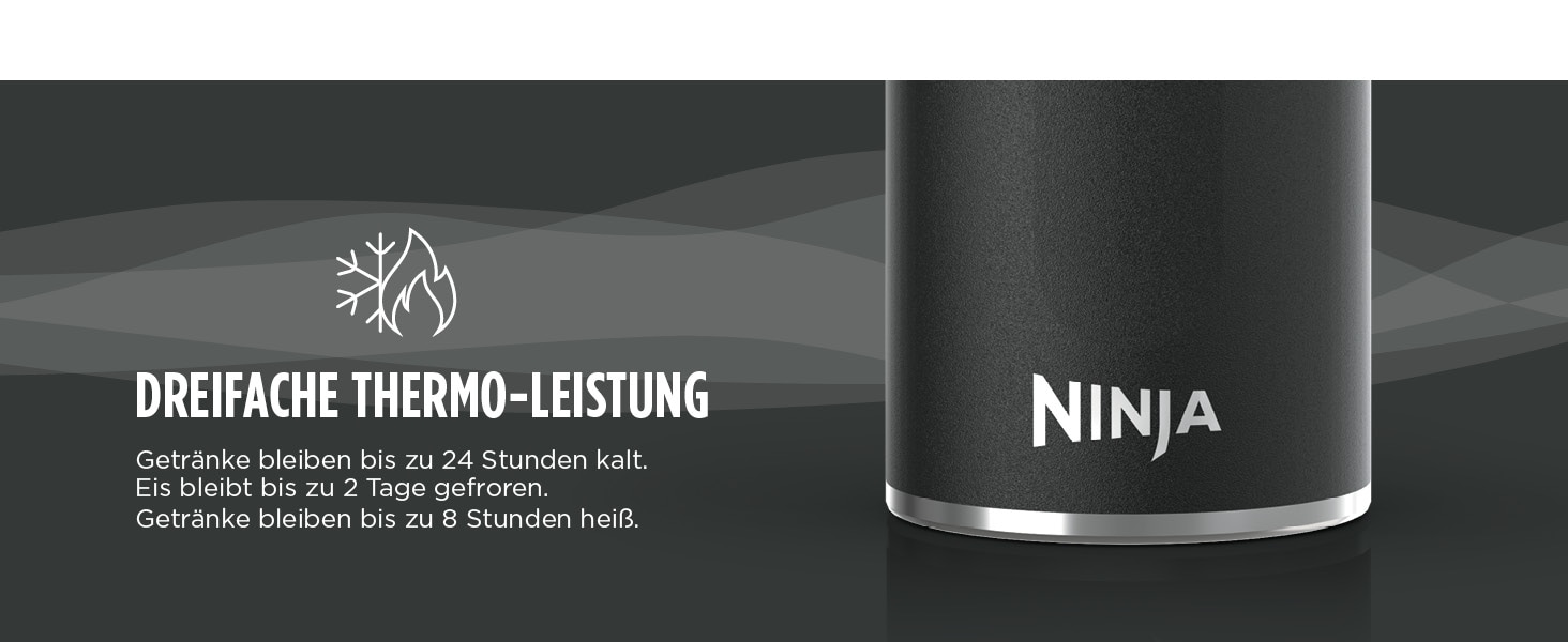 NINJA Isolierflasche »Ninja Thirsti Reiseflasche – 530 ml DW1801EUU / 700 ml DW2401EUU«, Getränke bleiben 24 Stunden kalt, 12 Stunden heiß, Eis hält 2 Tage