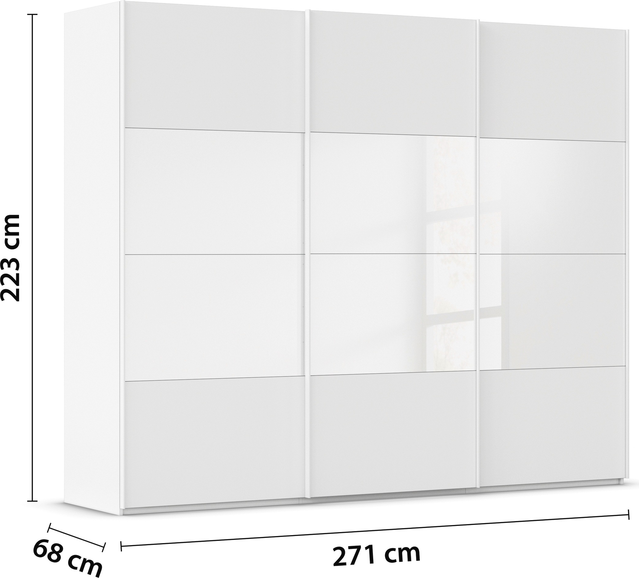 rauch Schwebetürenschrank »Kleiderschrank Schrank Garderobe Schlafzimmerschrank SCALE-FYRA«, edle Türen viergeteilt Glas matt/glänzend viele Farben MADE IN GERMANY