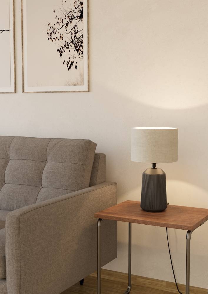 EGLO Tischleuchte »CAPALBIO«, 1 flammig, Leuchtmittel E27 | ohne Leuchtmittel, Nachttischlampe, Keramik in Grau und Textil in Beige, E27 Fassung