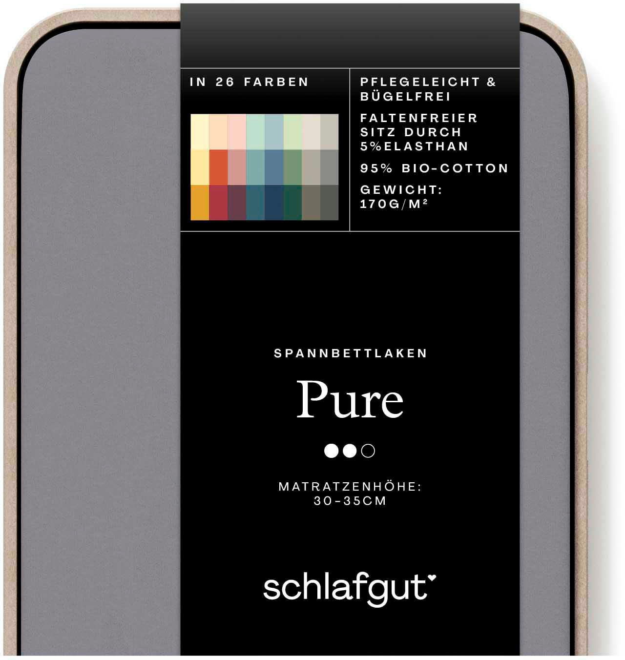 Schlafgut Spannbettlaken »PURE Bio-Baumwolle mit Elasthan, dehnbar blickdicht, straff, Bettlaken«, PREMIUM Laken für Matratzen bis 30cm Höhe, in 90x200, 140x200, 180x200