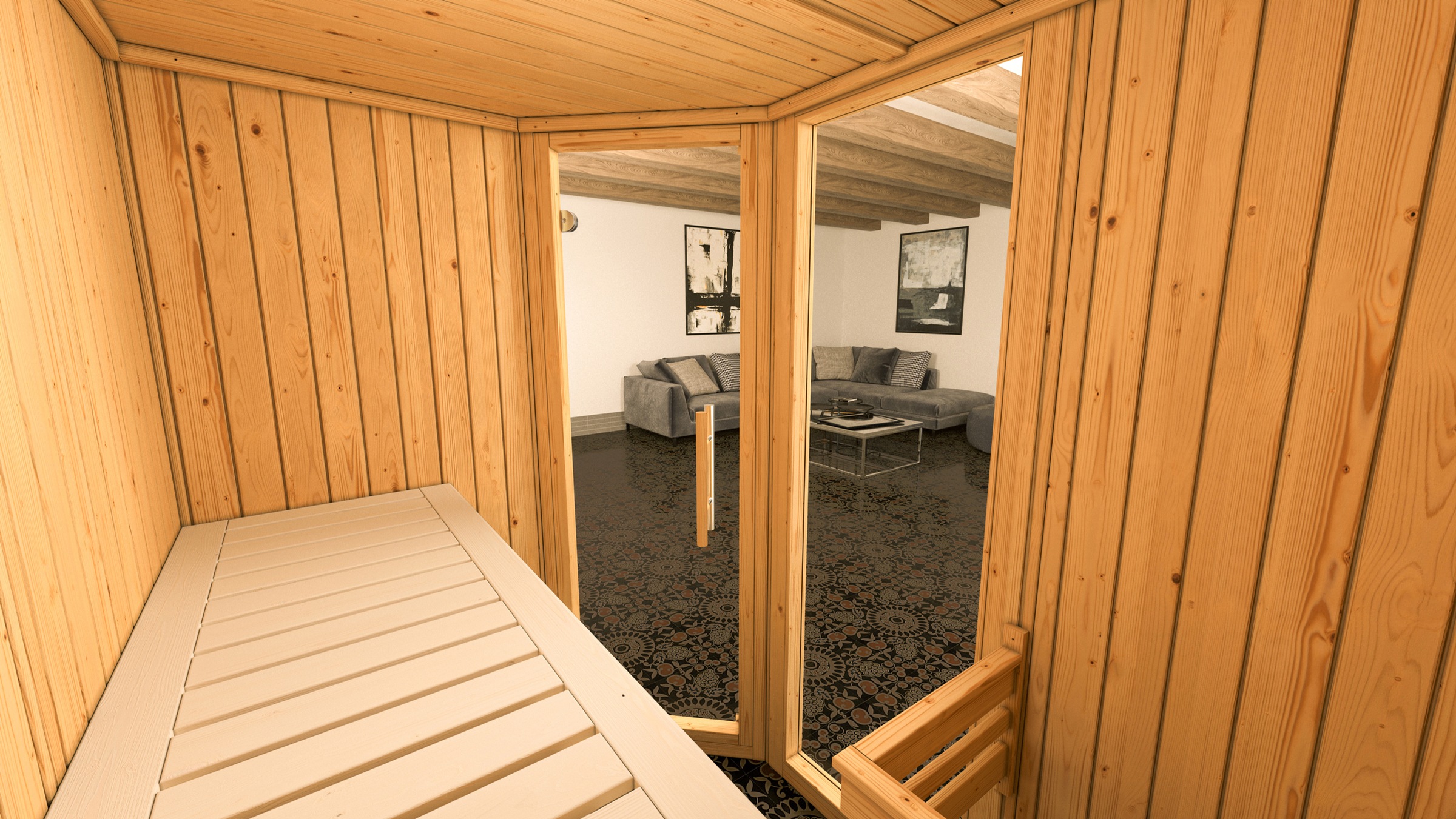 weka Sauna »Element-Ecksauna VARBERG 1« vorgefertigte Elemente, Fensterelement, moderne Ganzglastür