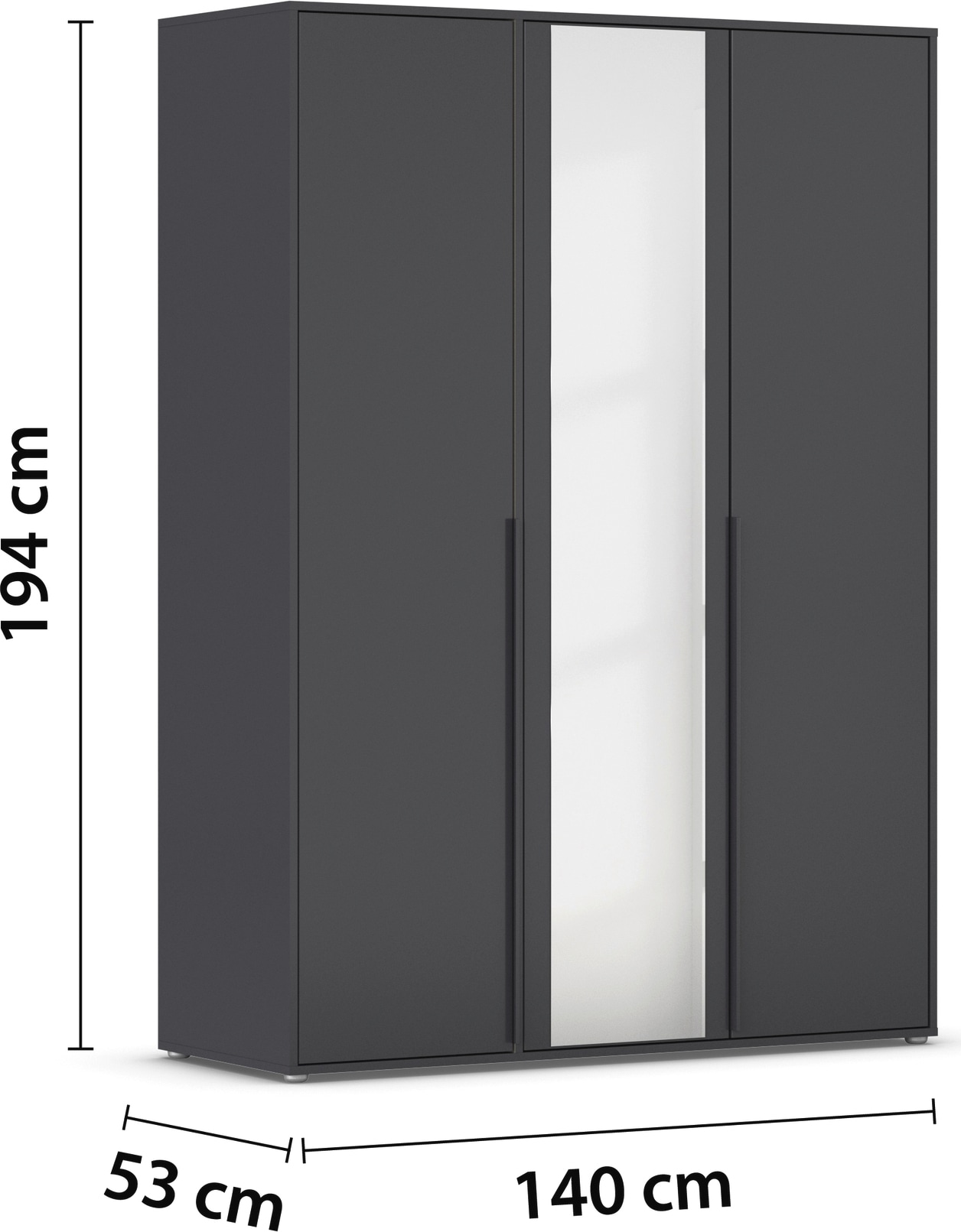rauch Drehtürenschrank »Kleiderschrank Schrank Garderobe Wäscheschrank NAGATA mit Spiegel«, (in 3 verschiedenen Ausstattungen BASIC/CLASSIC/PREMIUM), und modernen Stangengriffen in Graumetallic TOPSELLER MADE IN GERMANY